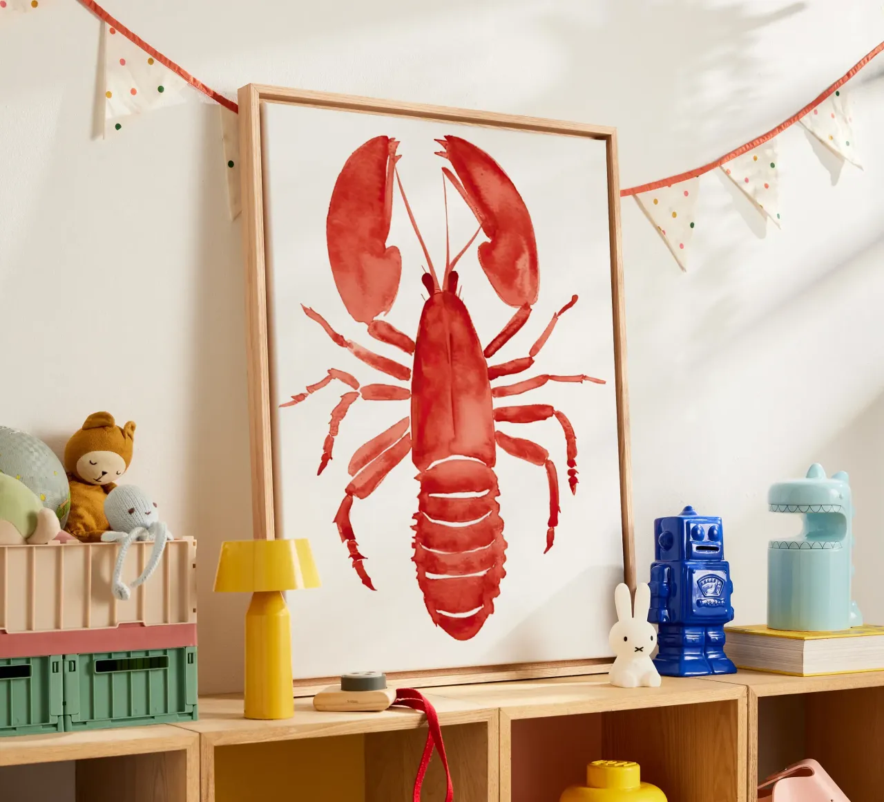 Kreeft, Groot Langosta Aquarel canvas met Baklijst van Peaches Art Prints