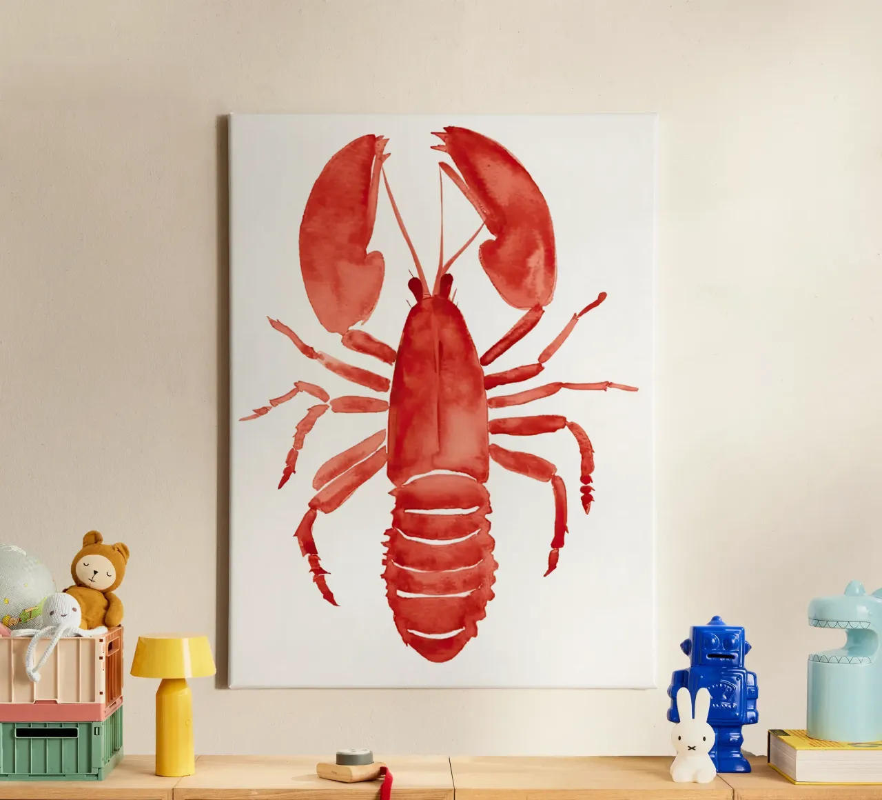Kreeft, Groot Langosta Aquarel canvas met Baklijst van Peaches Art Prints