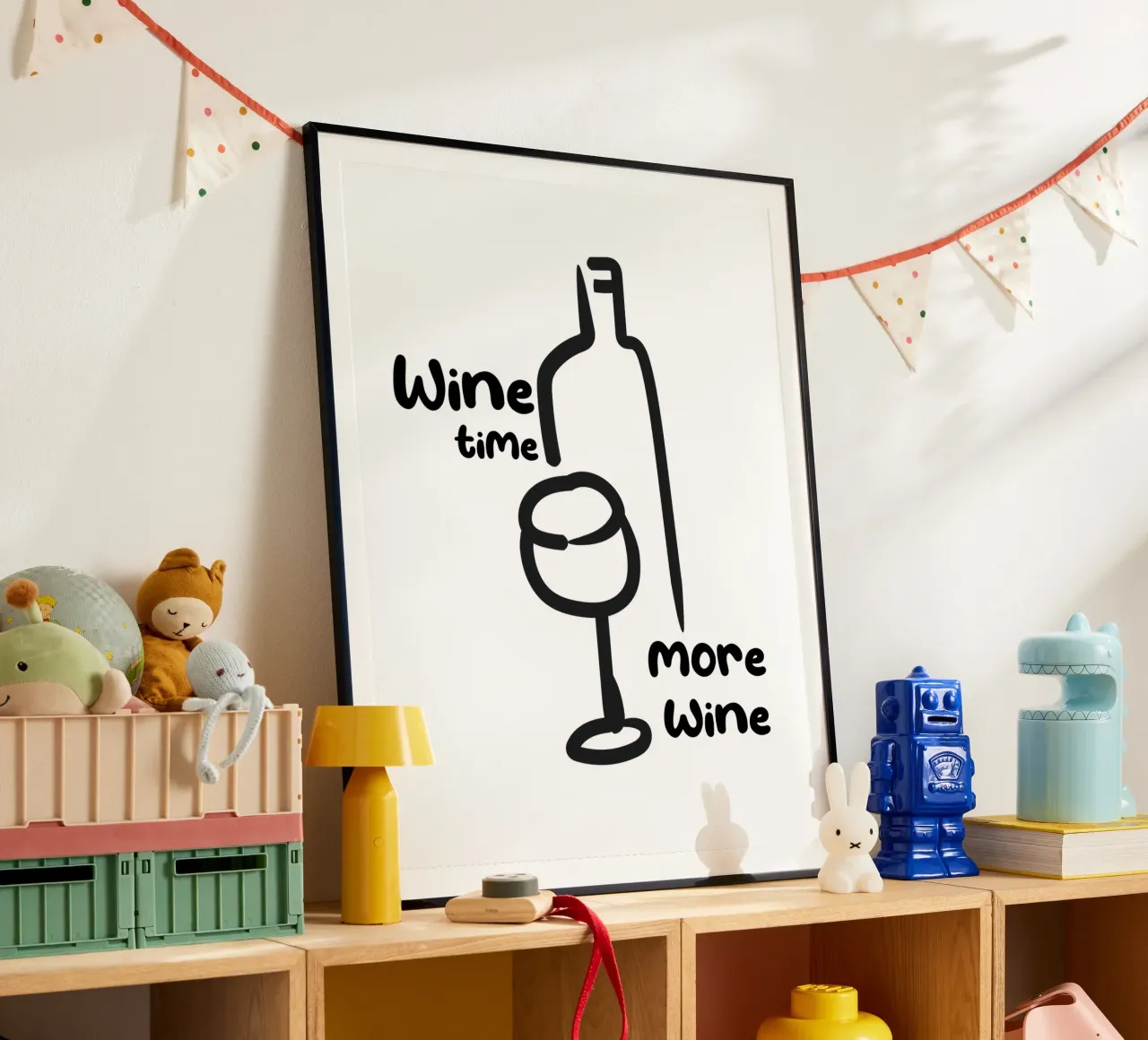 Wijntijd, meer wijn - Citaat poster van Peaches Art Prints