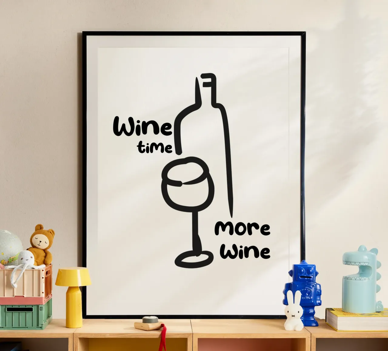 Wijntijd, meer wijn - Citaat poster van Peaches Art Prints