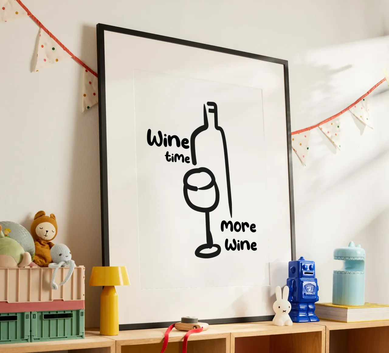 Wijntijd, meer wijn - Citaat poster van Peaches Art Prints