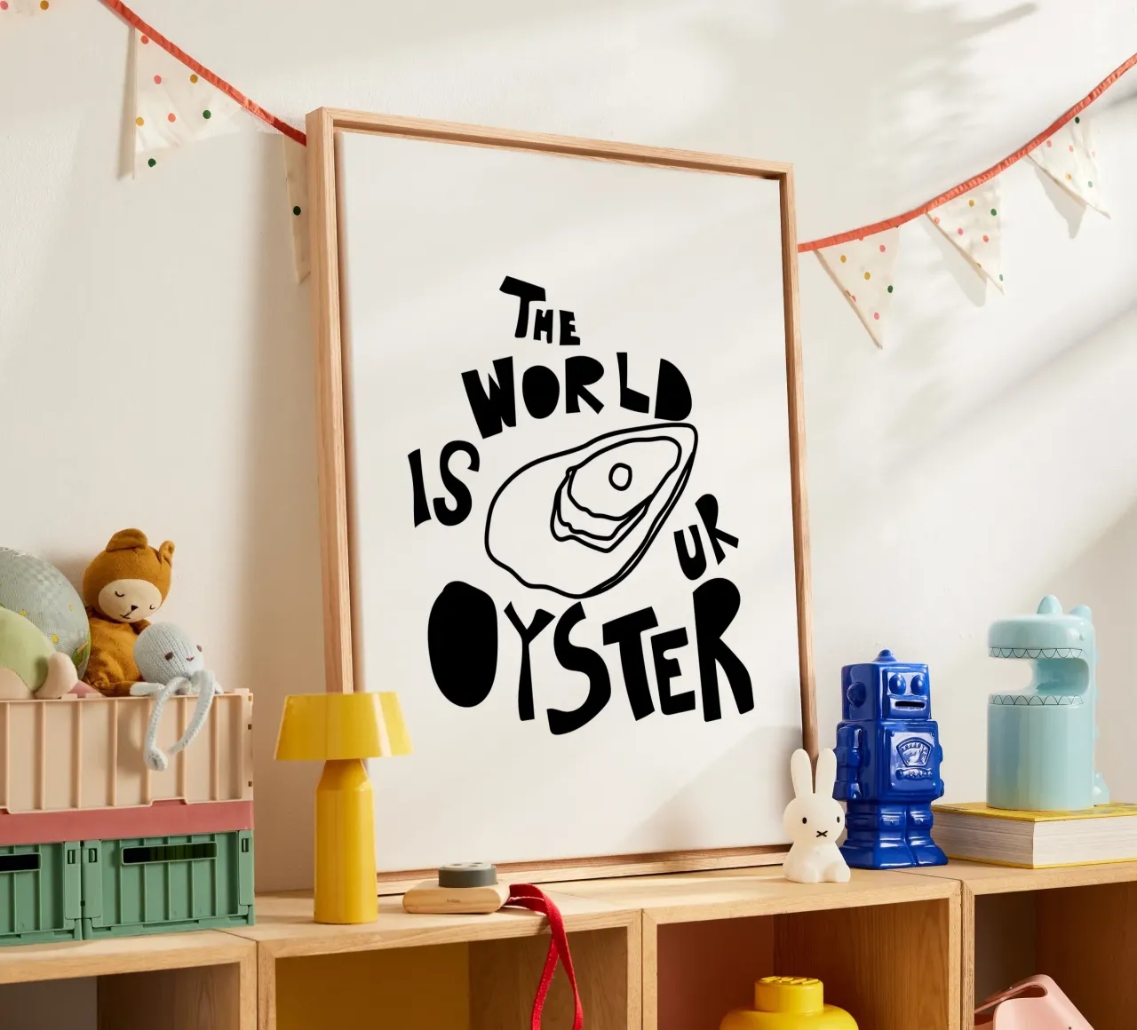 Die Welt ist deine Auster - Zitat Leinwand mit Schattenfugenrahmen von Peaches Art Prints