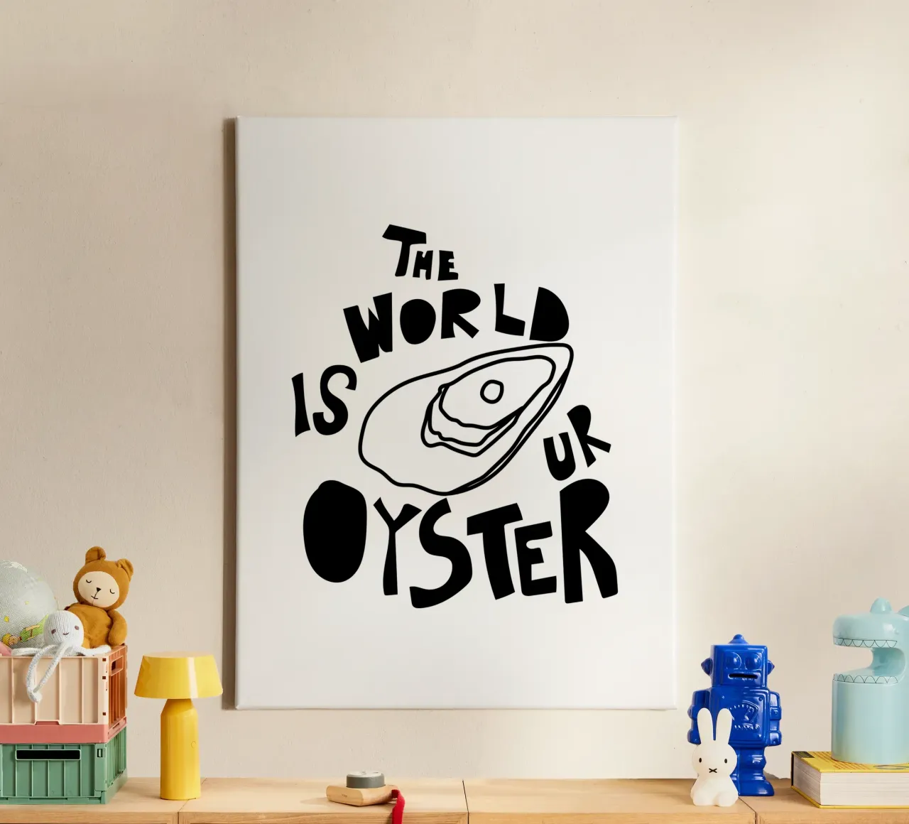 Die Welt ist deine Auster - Zitat Leinwand mit Schattenfugenrahmen von Peaches Art Prints