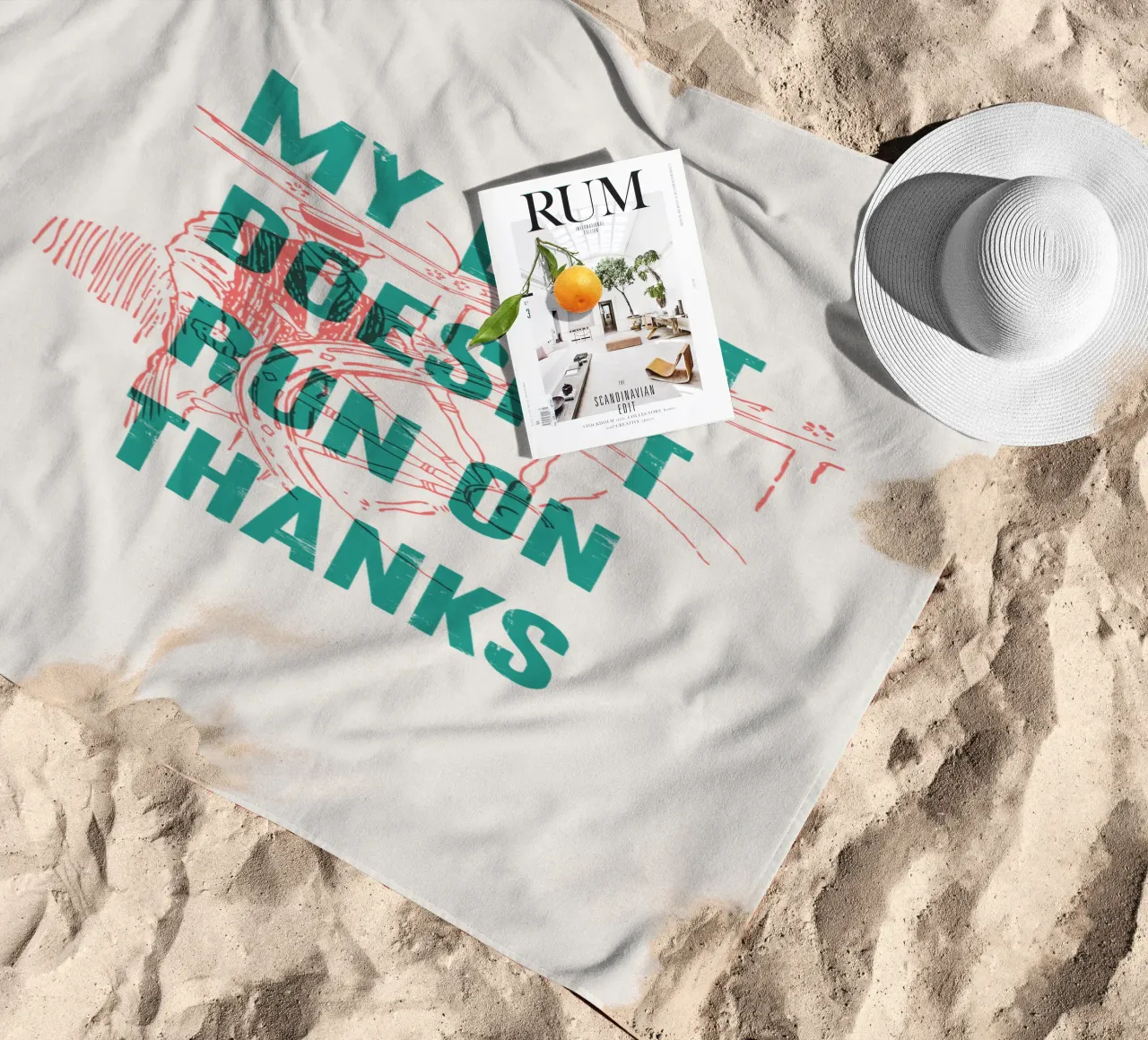 My boat doesn't run on thanks beach towel by Vintagrafica