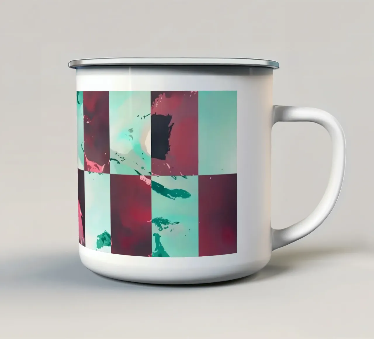 Mood Swings | Abstract dambord geometrisch schilderij emaille mok van 83oranges