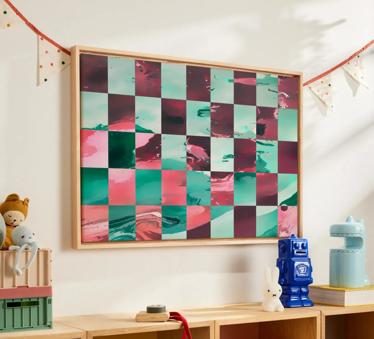 Mood Swings | Abstract Checkerboard Geometric Painting canvas with Floater frame by 83oranges