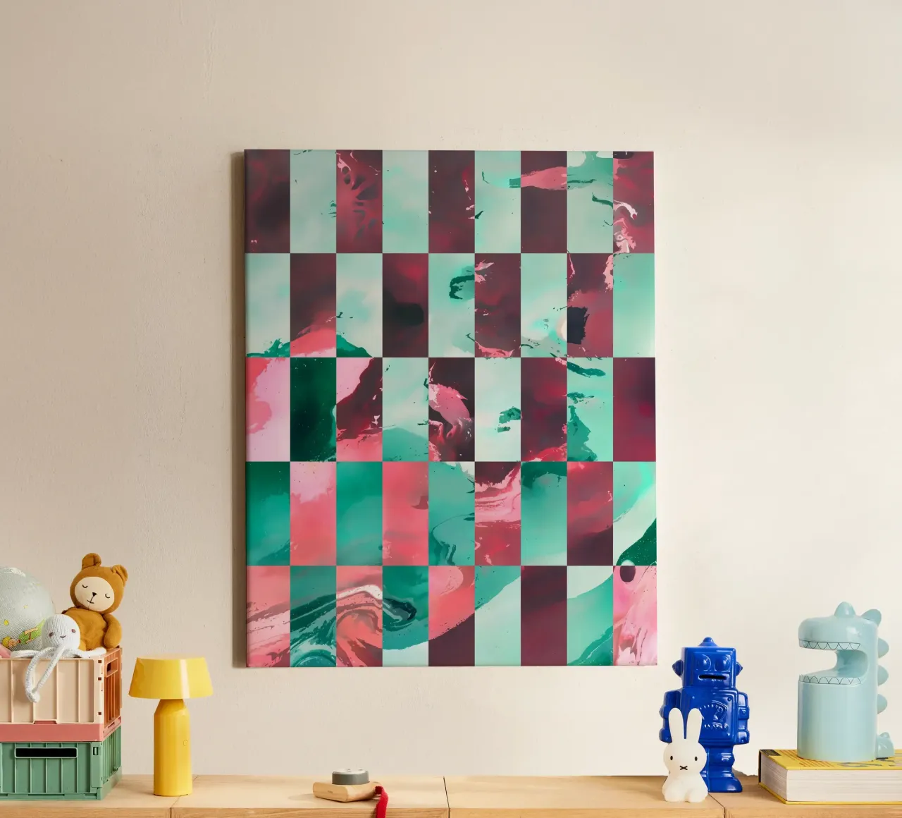 Mood Swings | Abstract Checkerboard Geometric Painting canvas with Floater frame by 83oranges