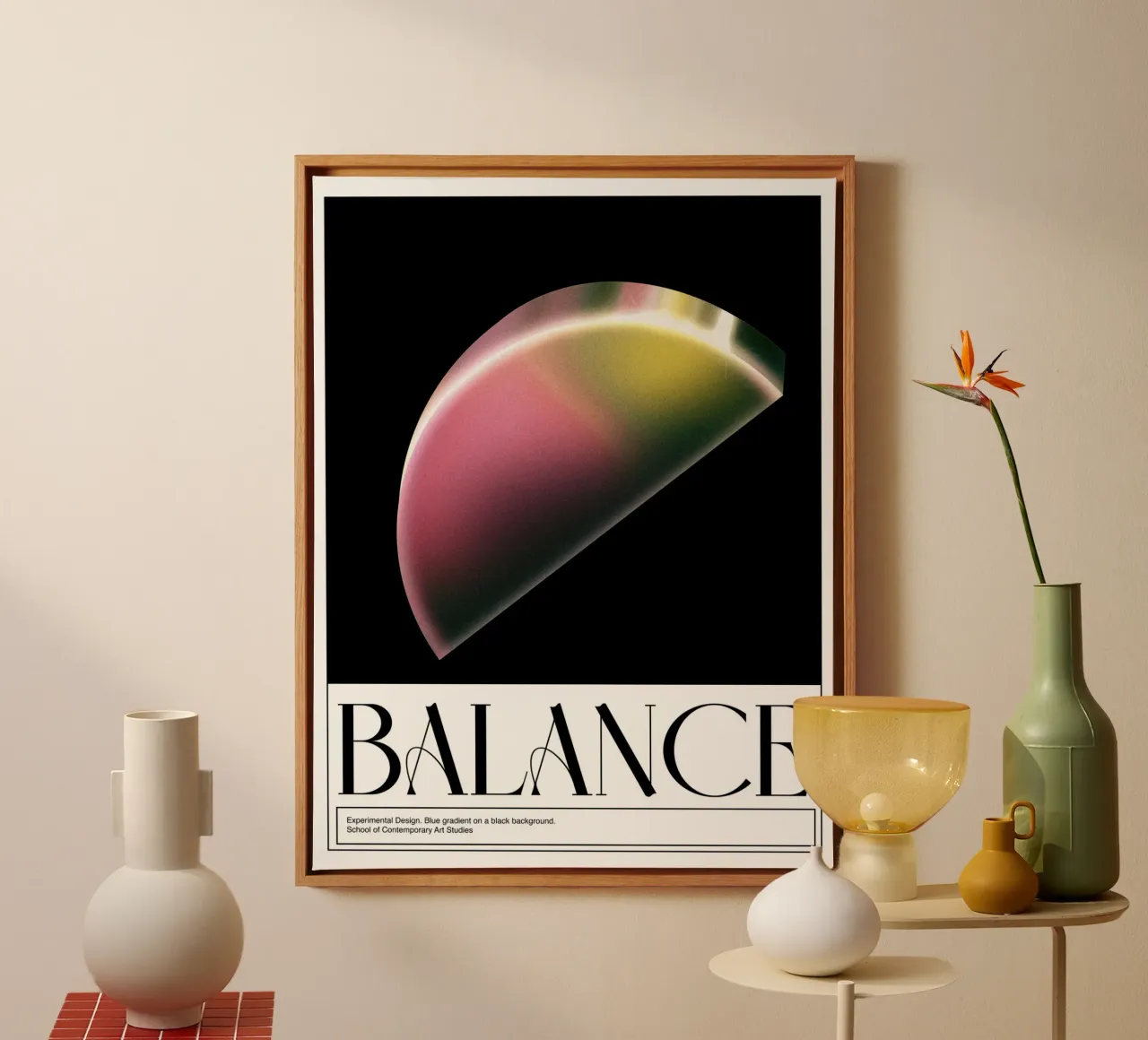 Evenwicht, 3D, Grafisch ontwerp Retro Poster canvas met Baklijst van Peaches Art Prints