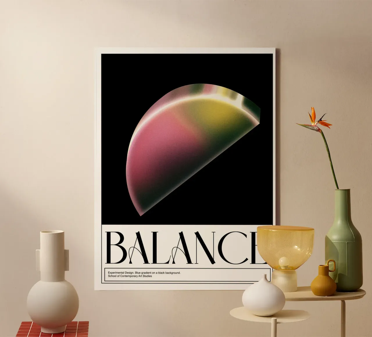 Evenwicht, 3D, Grafisch ontwerp Retro Poster canvas met Baklijst van Peaches Art Prints
