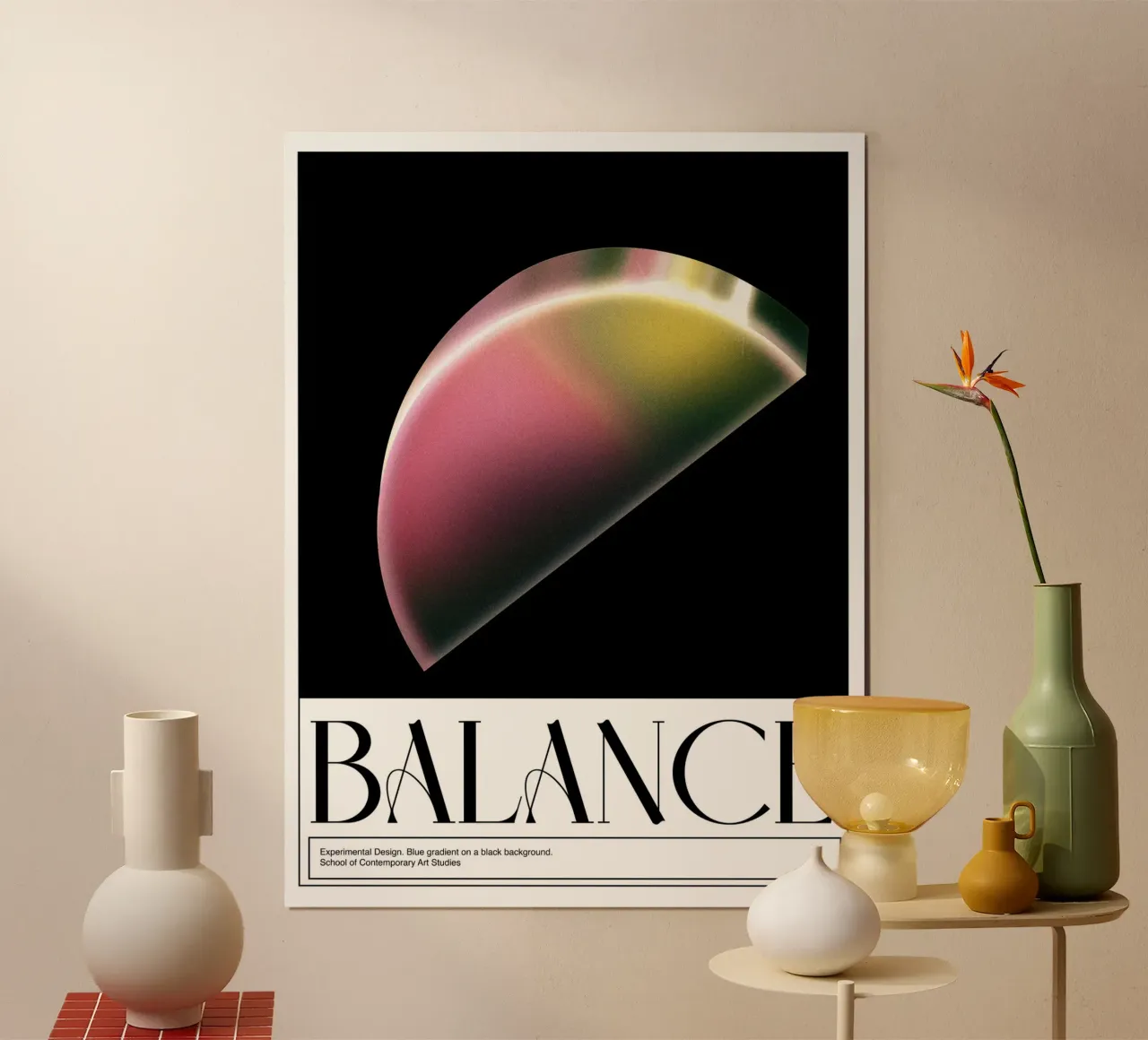 Evenwicht, 3D, Grafisch ontwerp Retro Poster poster met aluminium frame van Peaches Art Prints