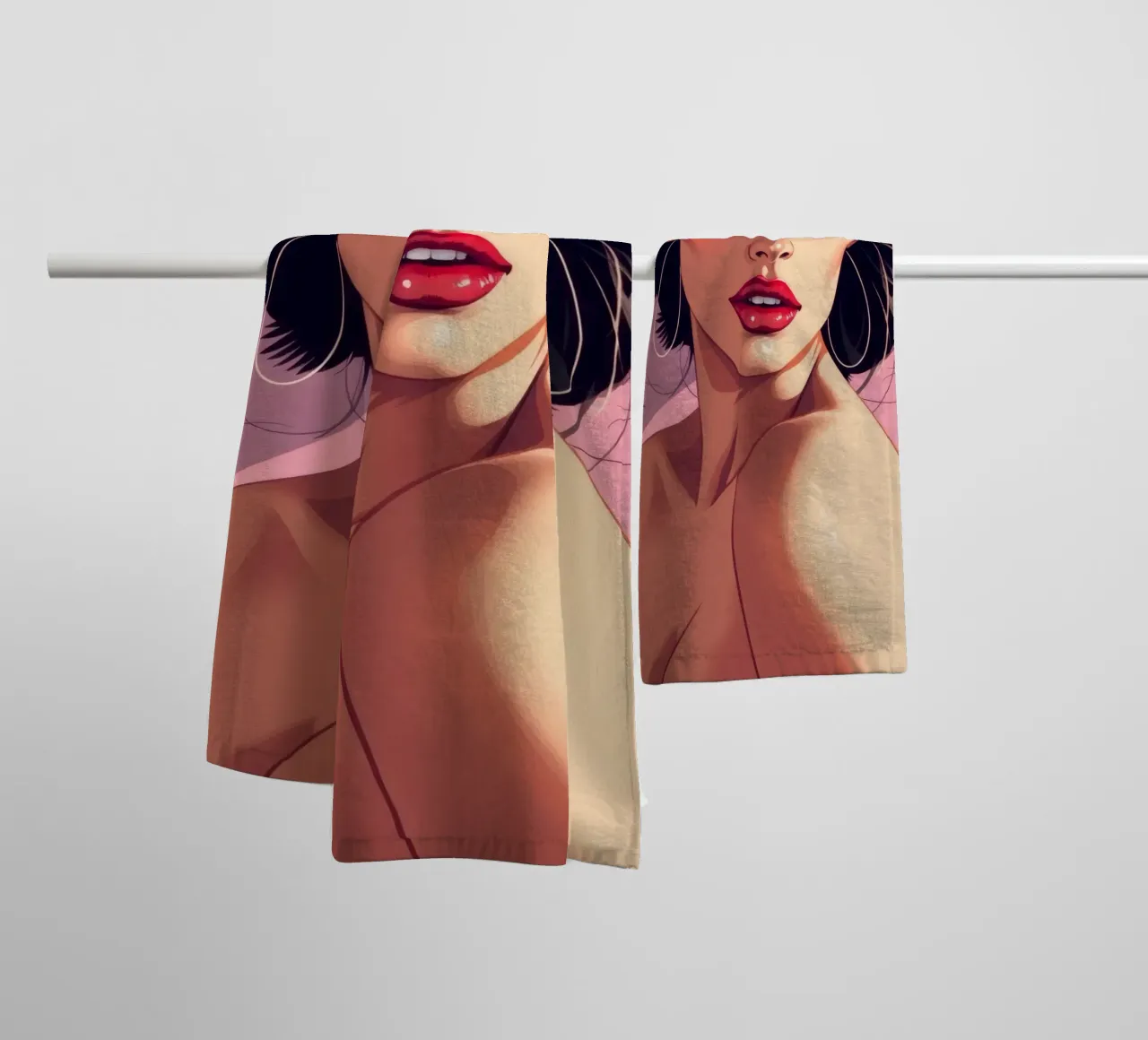 Portrait of a confident woman with striking features towel by DesignDoodle