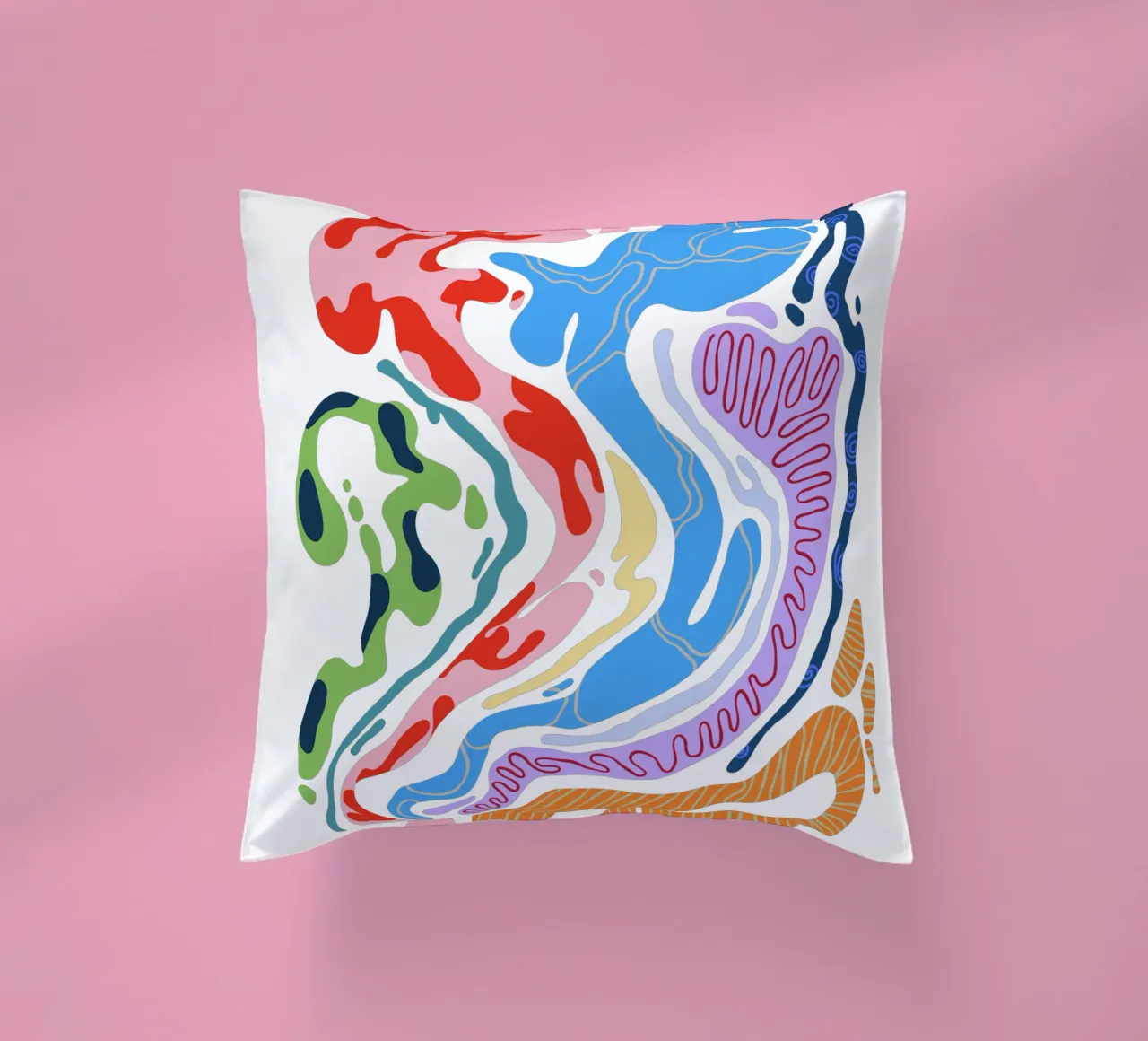 Forme organiche astratte in bianco e a colori cuscino da Peaches Art Prints