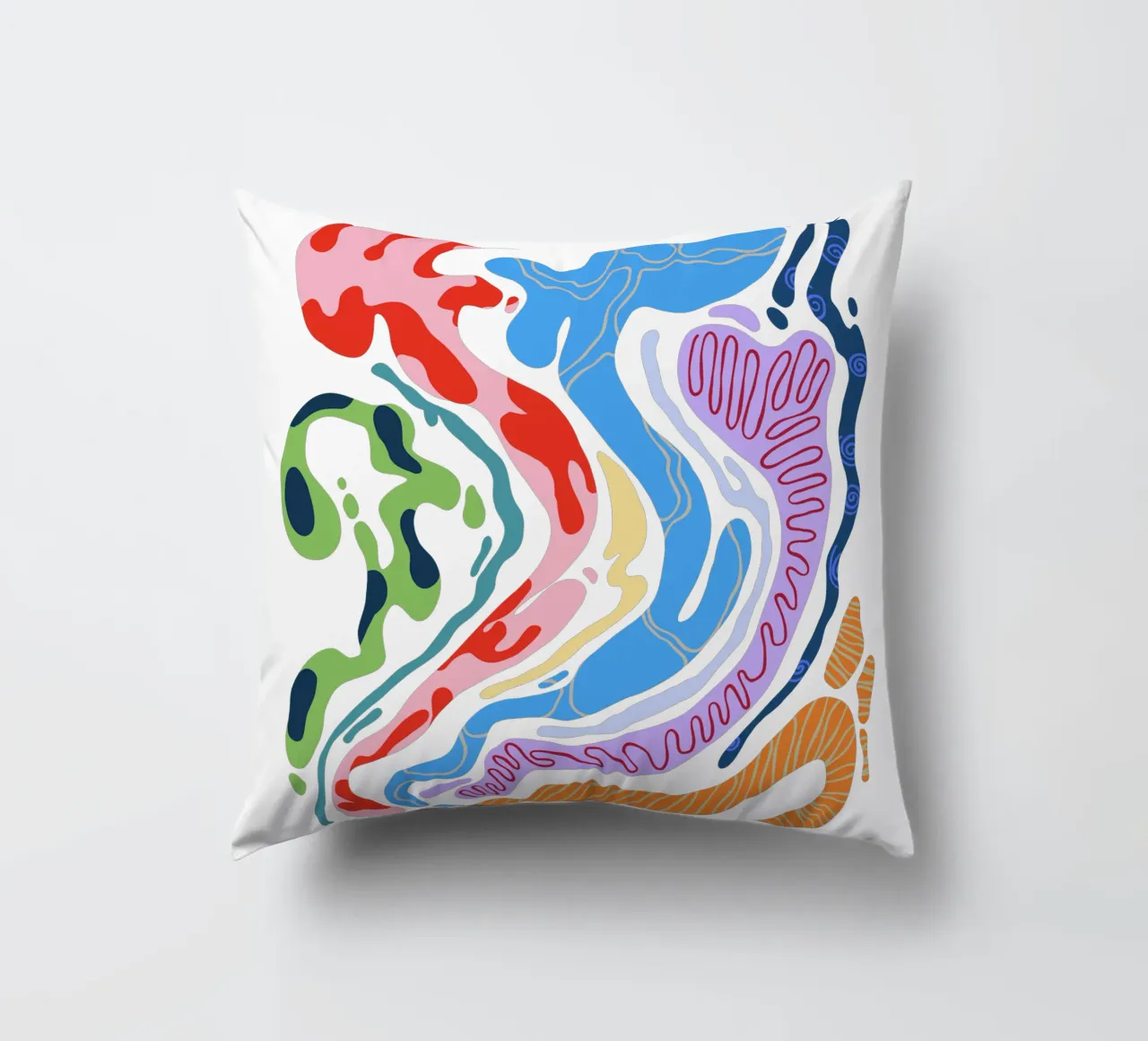 Forme organiche astratte in bianco e a colori cuscino da Peaches Art Prints