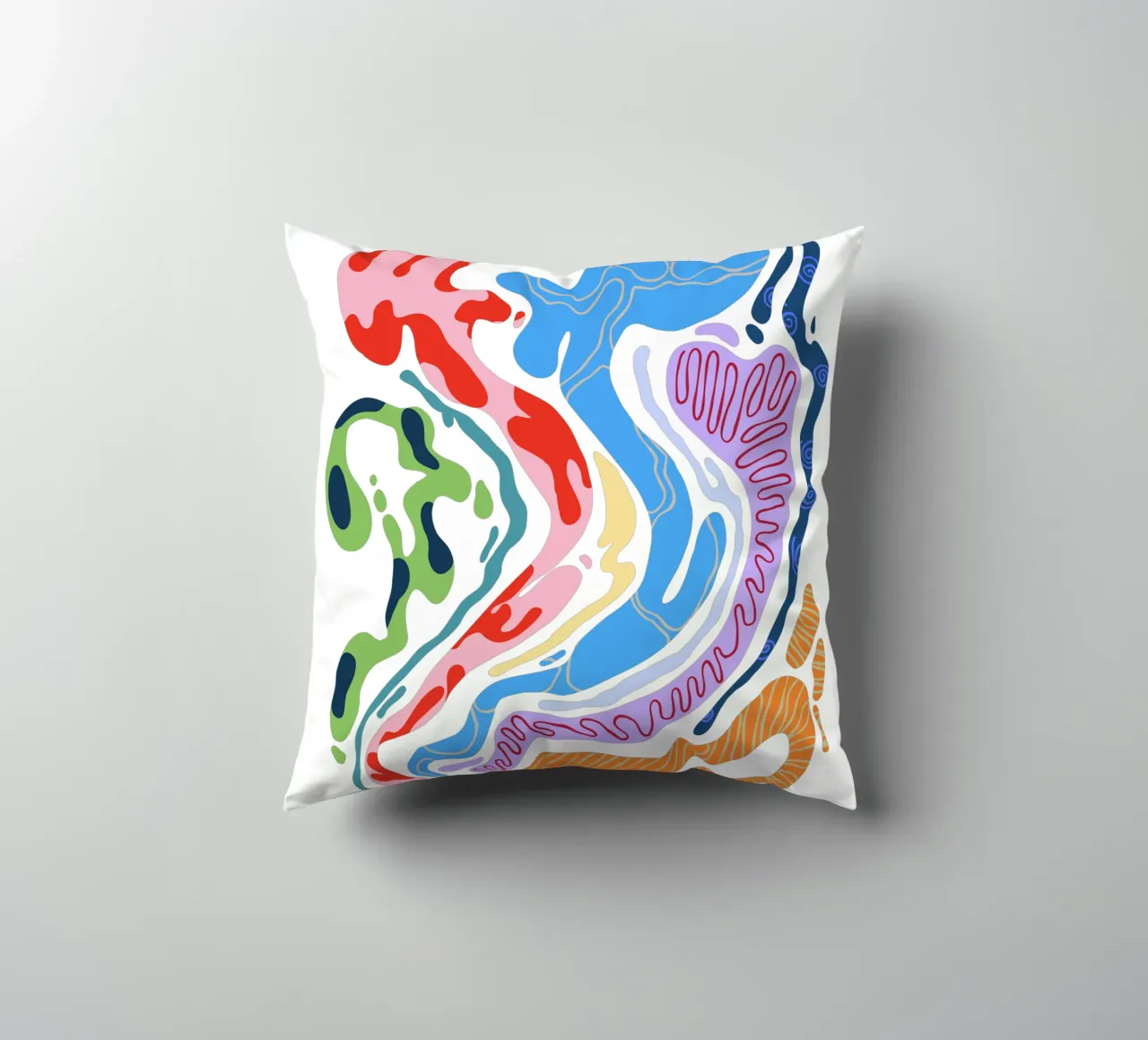 Forme organiche astratte in bianco e a colori cuscino da Peaches Art Prints