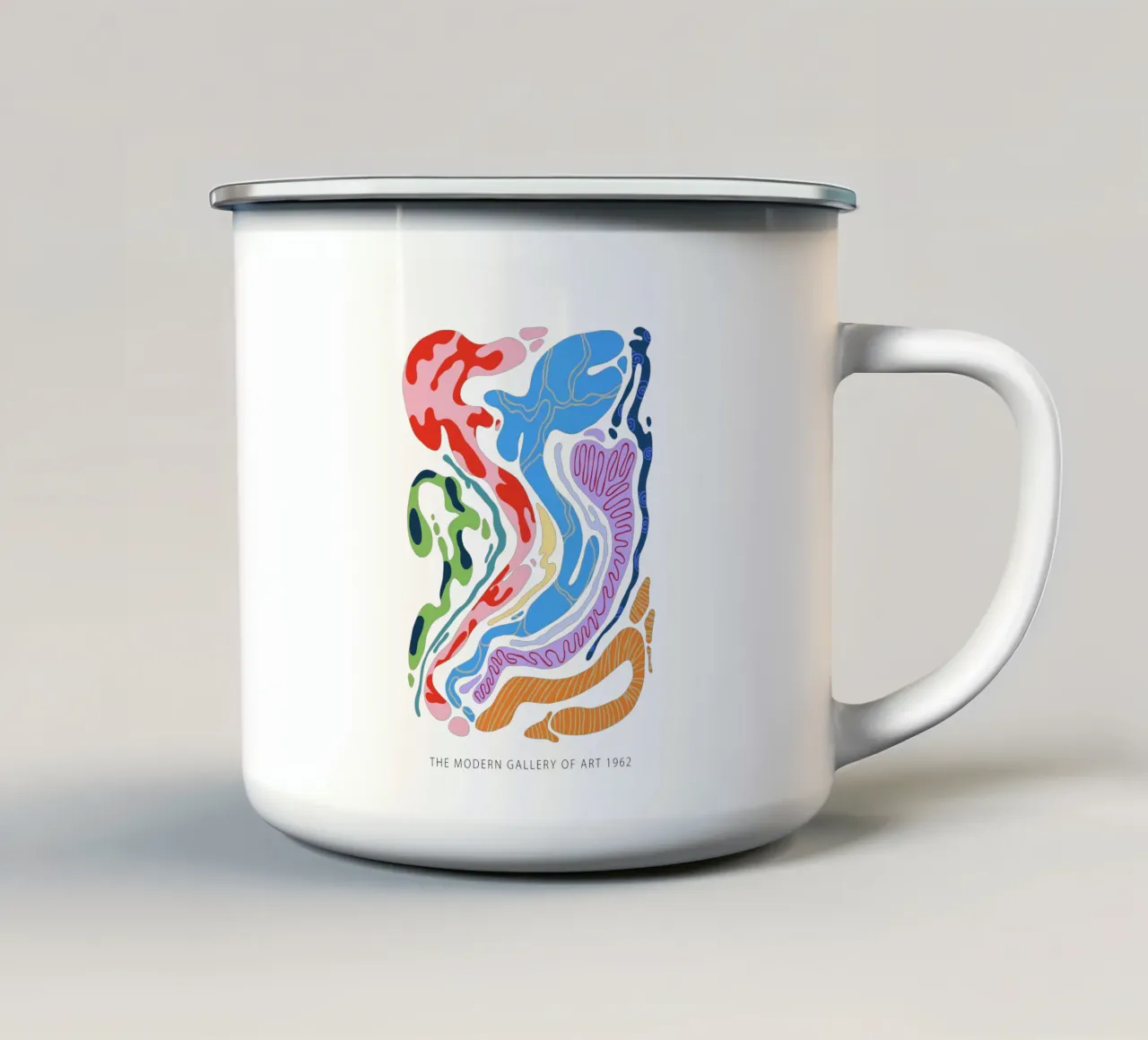 Forme organiche astratte in bianco e a colori tazza in smalto da Peaches Art Prints