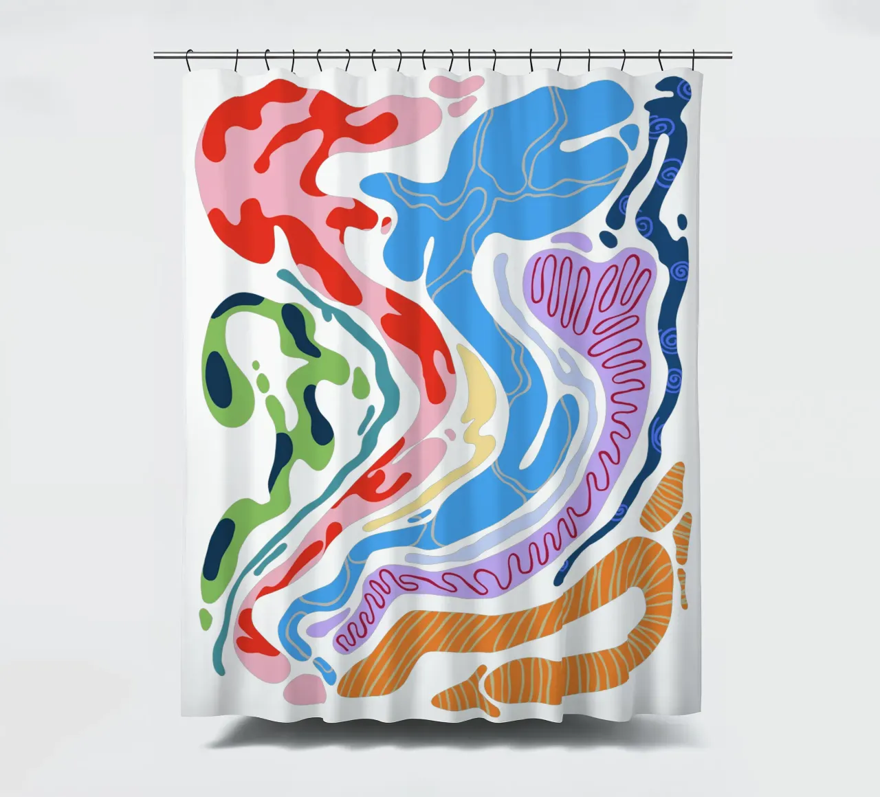 Forme organiche astratte in bianco e a colori tenda da doccia da Peaches Art Prints