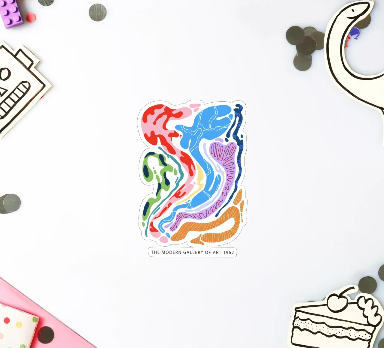 Forme organiche astratte in bianco e a colori adesivo da Peaches Art Prints
