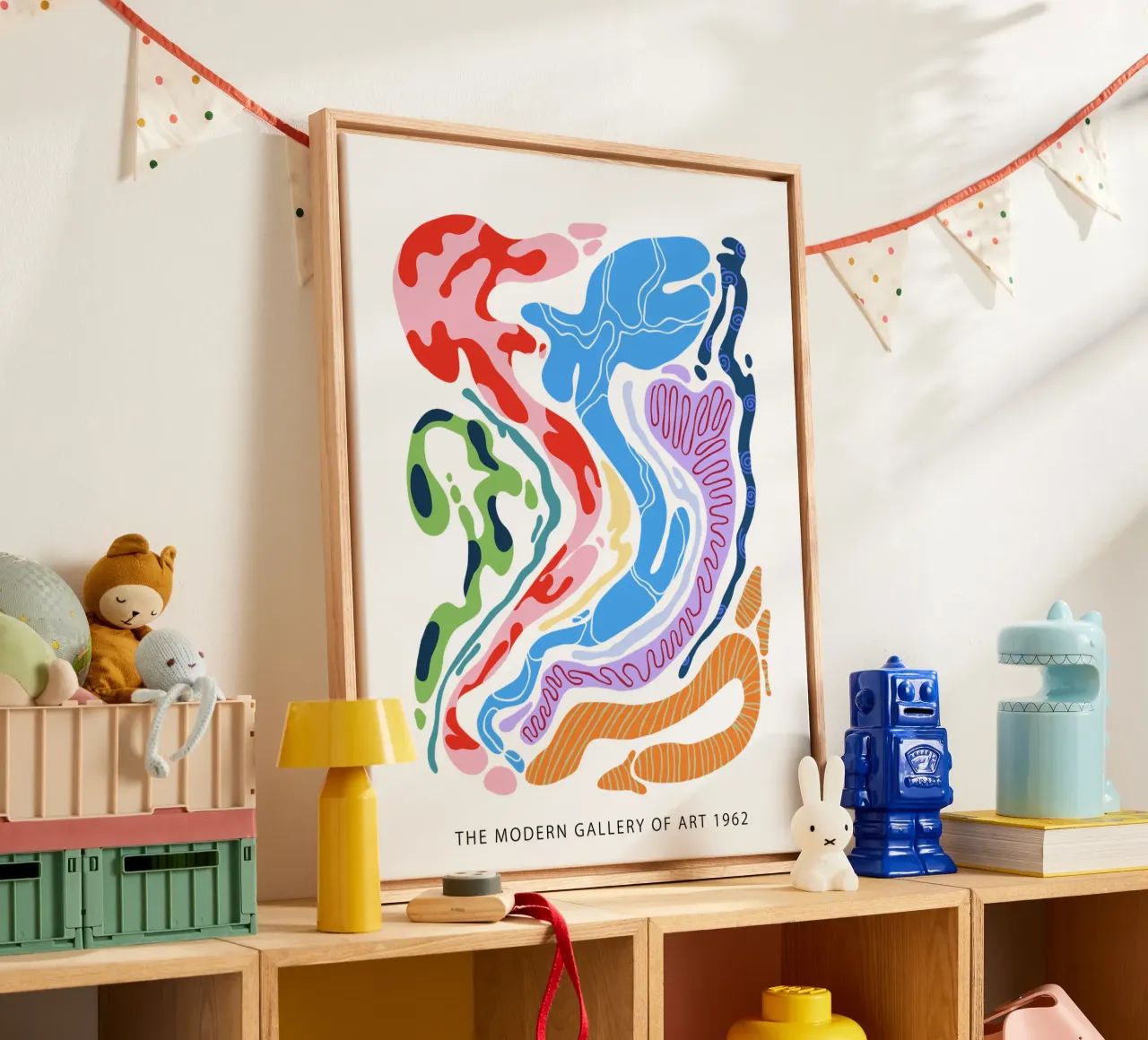 Forme organiche astratte in bianco e a colori tela da Peaches Art Prints