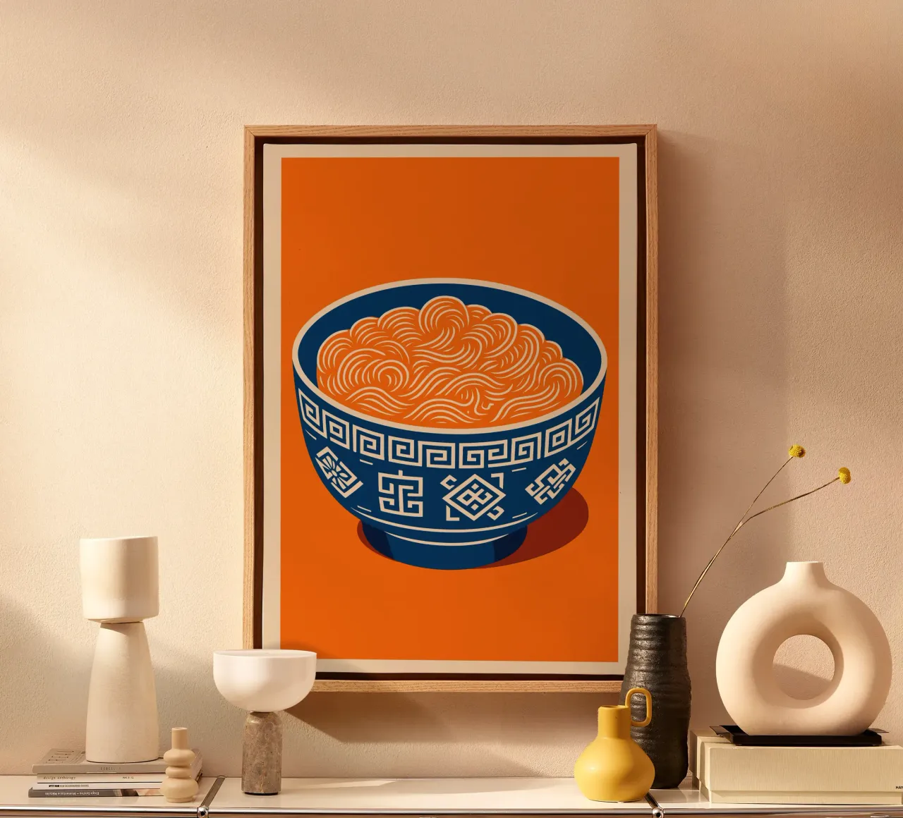 Ramen Art - Japanese noodle soup in pop art style canvas with Floater frame by Studio Mooodz