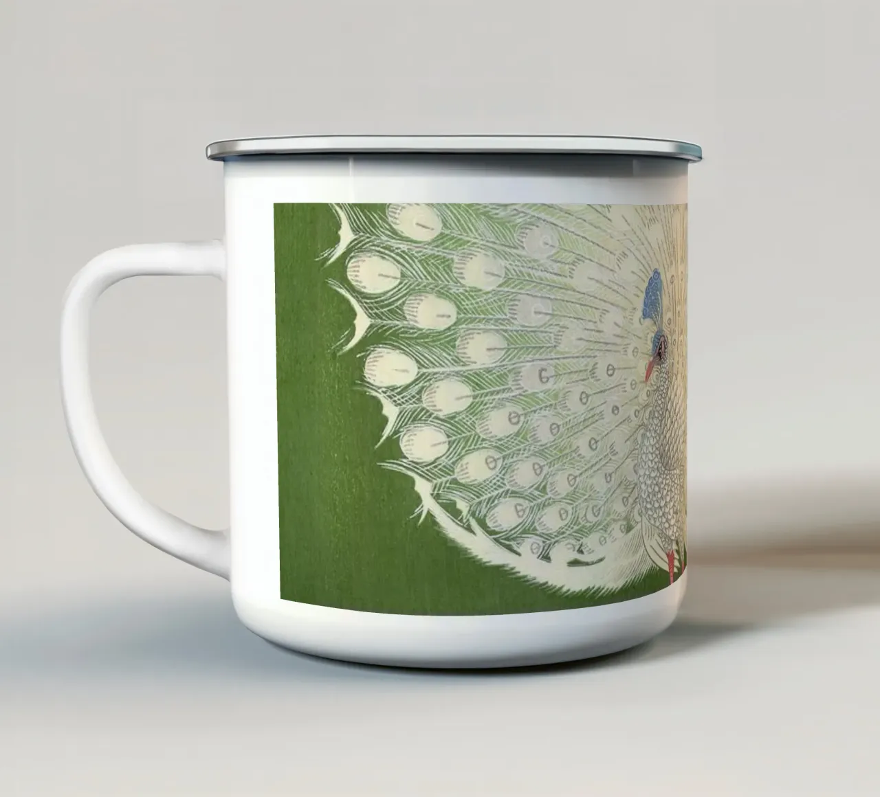 Ohara Koson - Peacock tazza in smalto da apoloprints