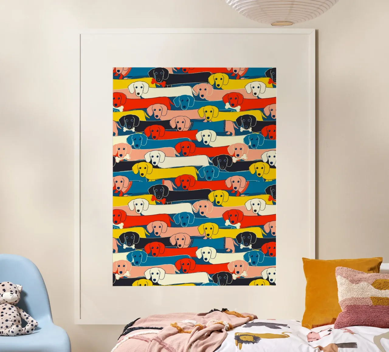Playful Dachshund Sausage Dog Pattern for Dog Lovers poster con telaio in plastica da showmemars