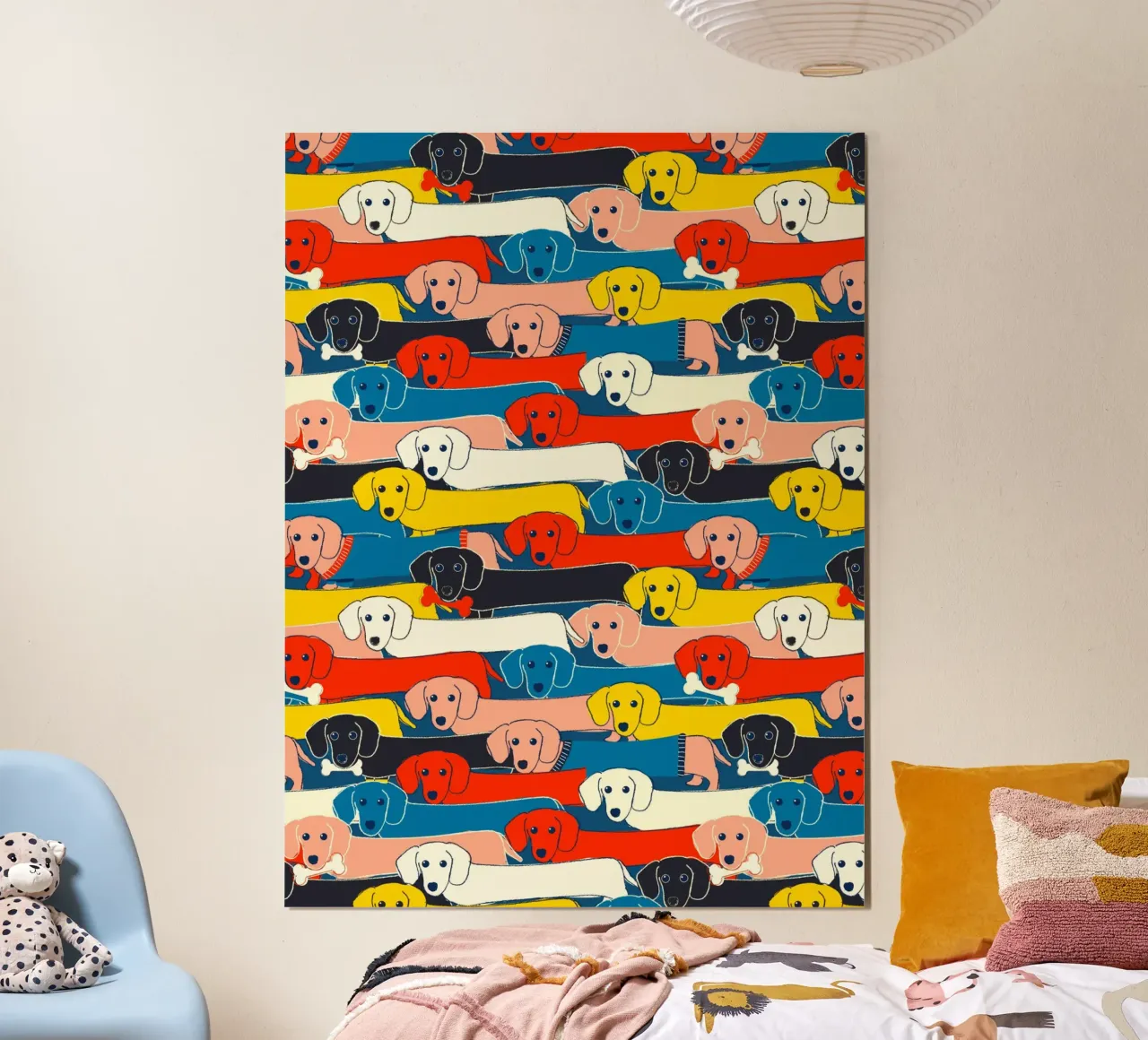 Playful Dachshund Sausage Dog Pattern for Dog Lovers poster con telaio in plastica da showmemars