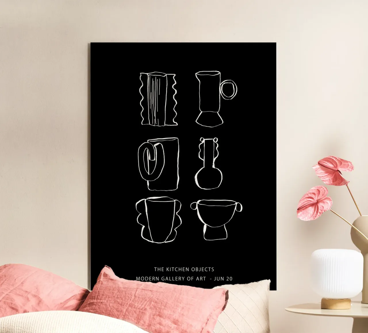 Oggetti decorativi per la cucina - Line Art in bianco alluminio dibond da Peaches Art Prints