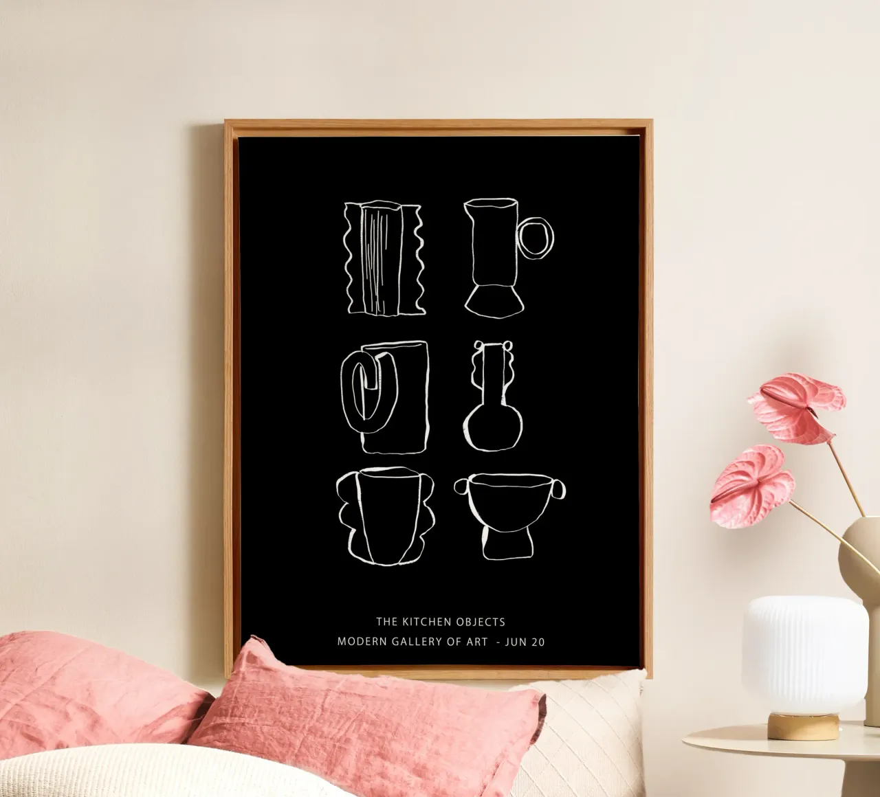 Oggetti decorativi per la cucina - Line Art in bianco tela con Cornice a cassetta da Peaches Art Prints
