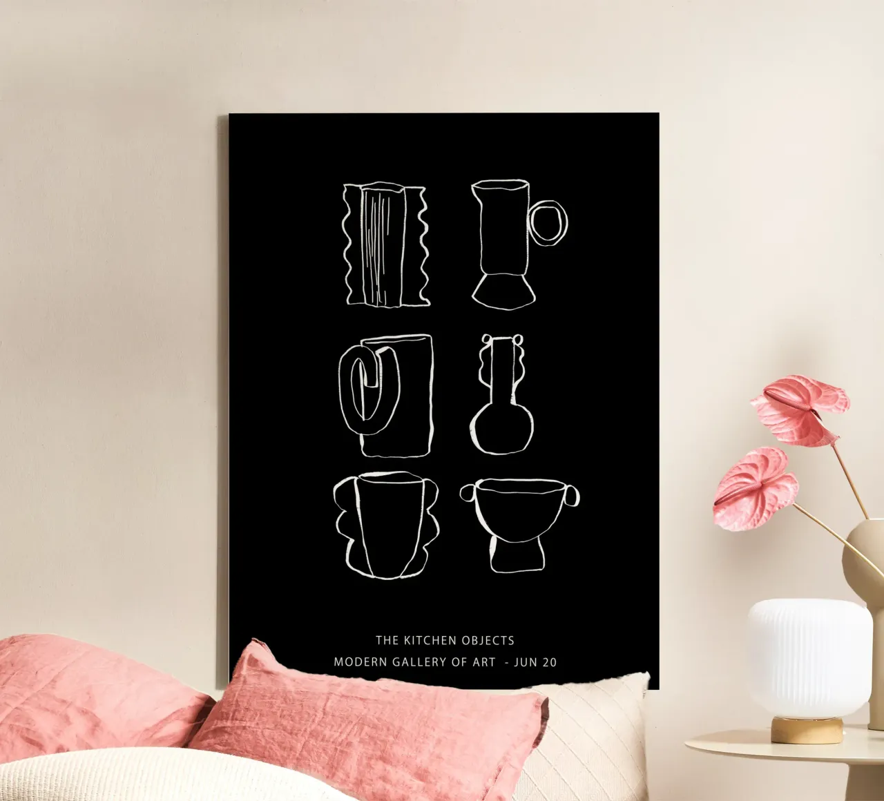 Oggetti decorativi per la cucina - Line Art in bianco tela con Cornice a cassetta da Peaches Art Prints