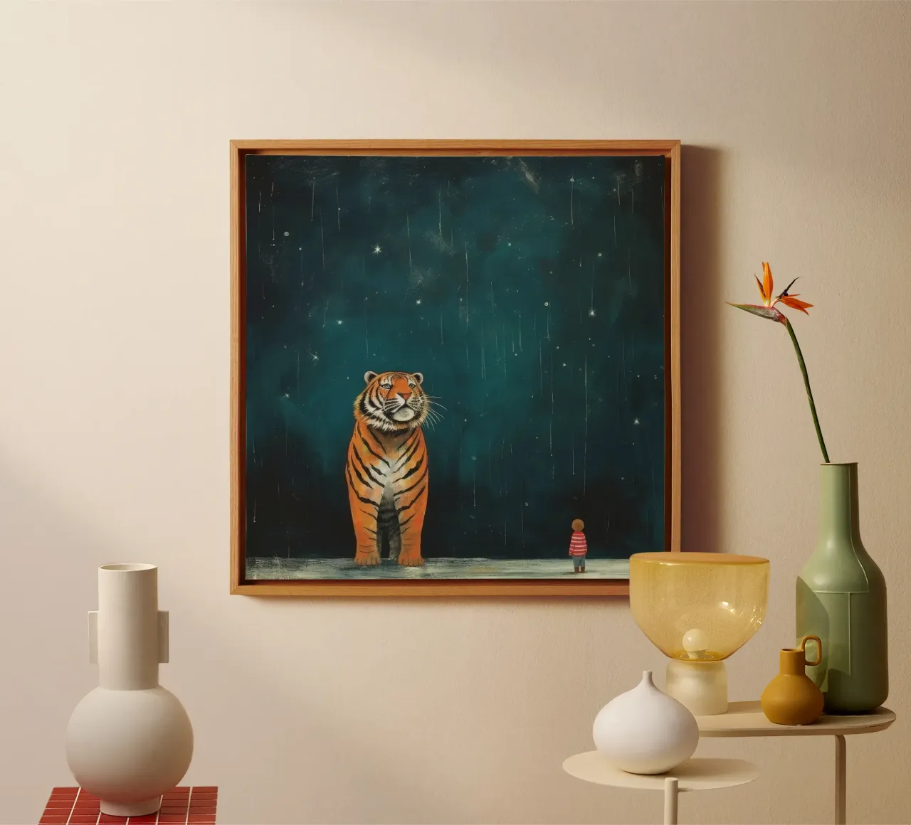 Minimale tijger 4 canvas met Baklijst van Minimal Animal Art