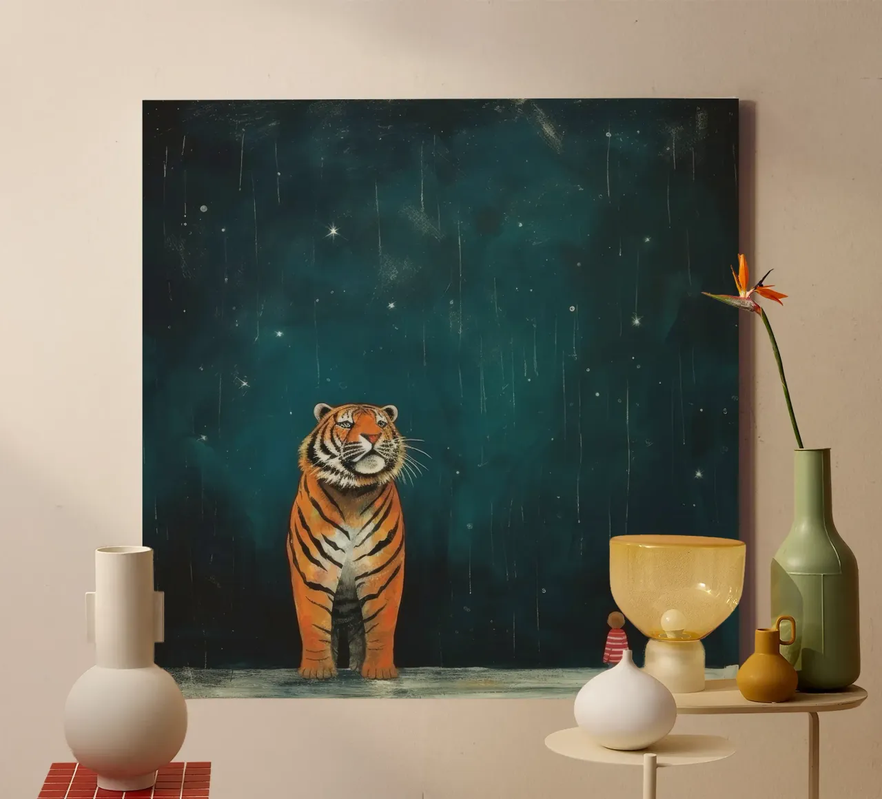Minimale tijger 4 canvas met Baklijst van Minimal Animal Art