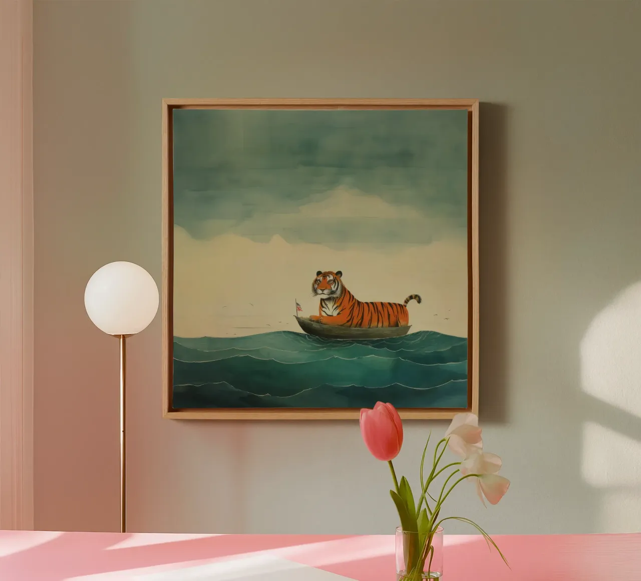 Minimale tijger 1 canvas met Baklijst van Minimal Animal Art