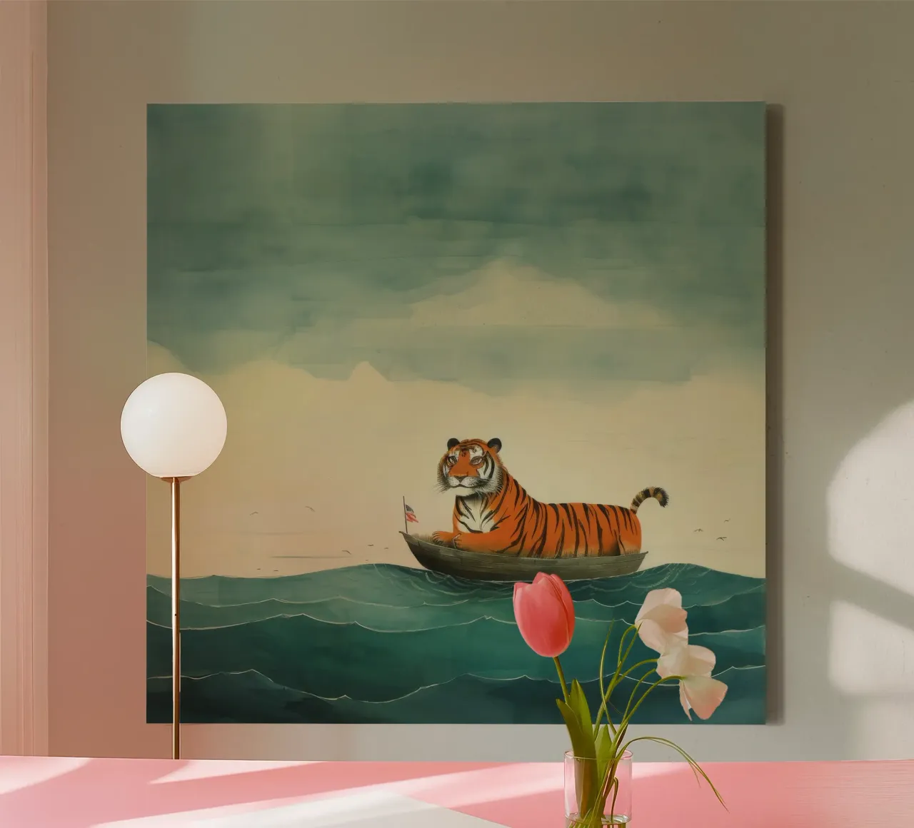 Minimale tijger 1 canvas met Baklijst van Minimal Animal Art