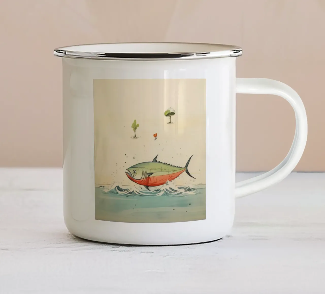 Tonno minimo 2 tazza in smalto da Minimal Animal Art