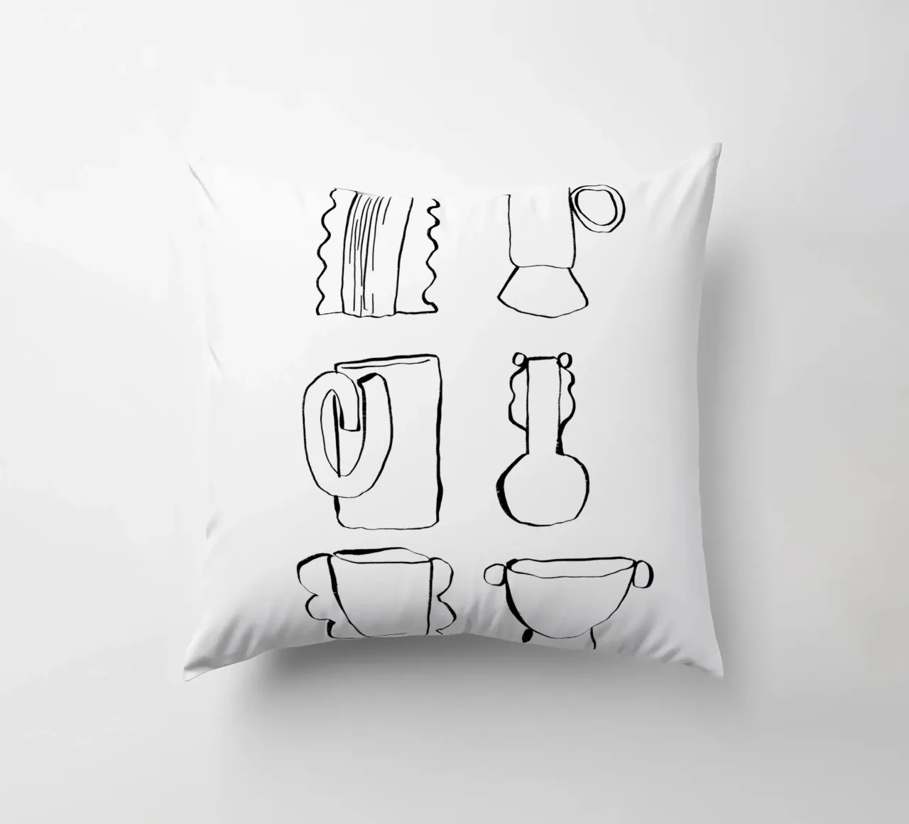 Kitchen Objects Decor - Line Art in Black decorative cushion by Peaches Art Prints