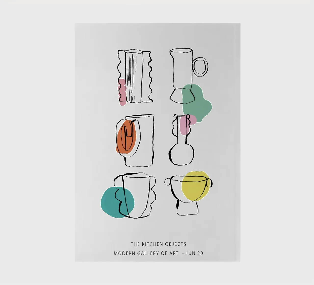 Kitchen Objects Decor - Line Art in Colours notebook by Peaches Art Prints