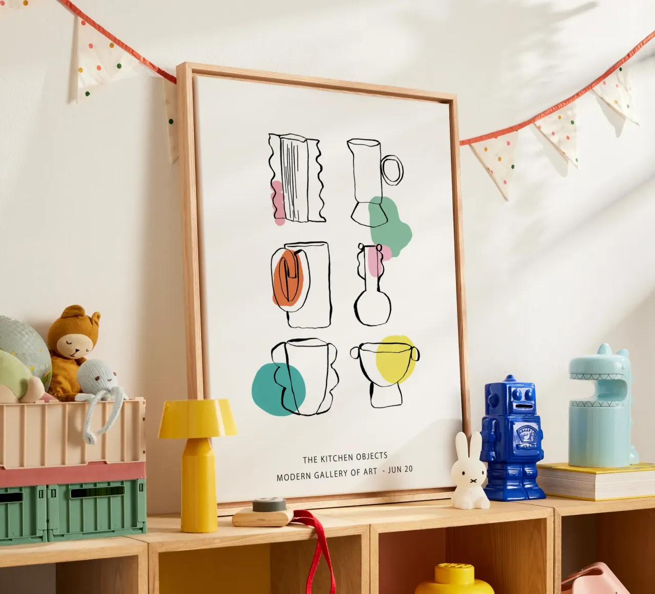 Kitchen Objects Decor - Line Art in Colours canvas with Floater frame by Peaches Art Prints