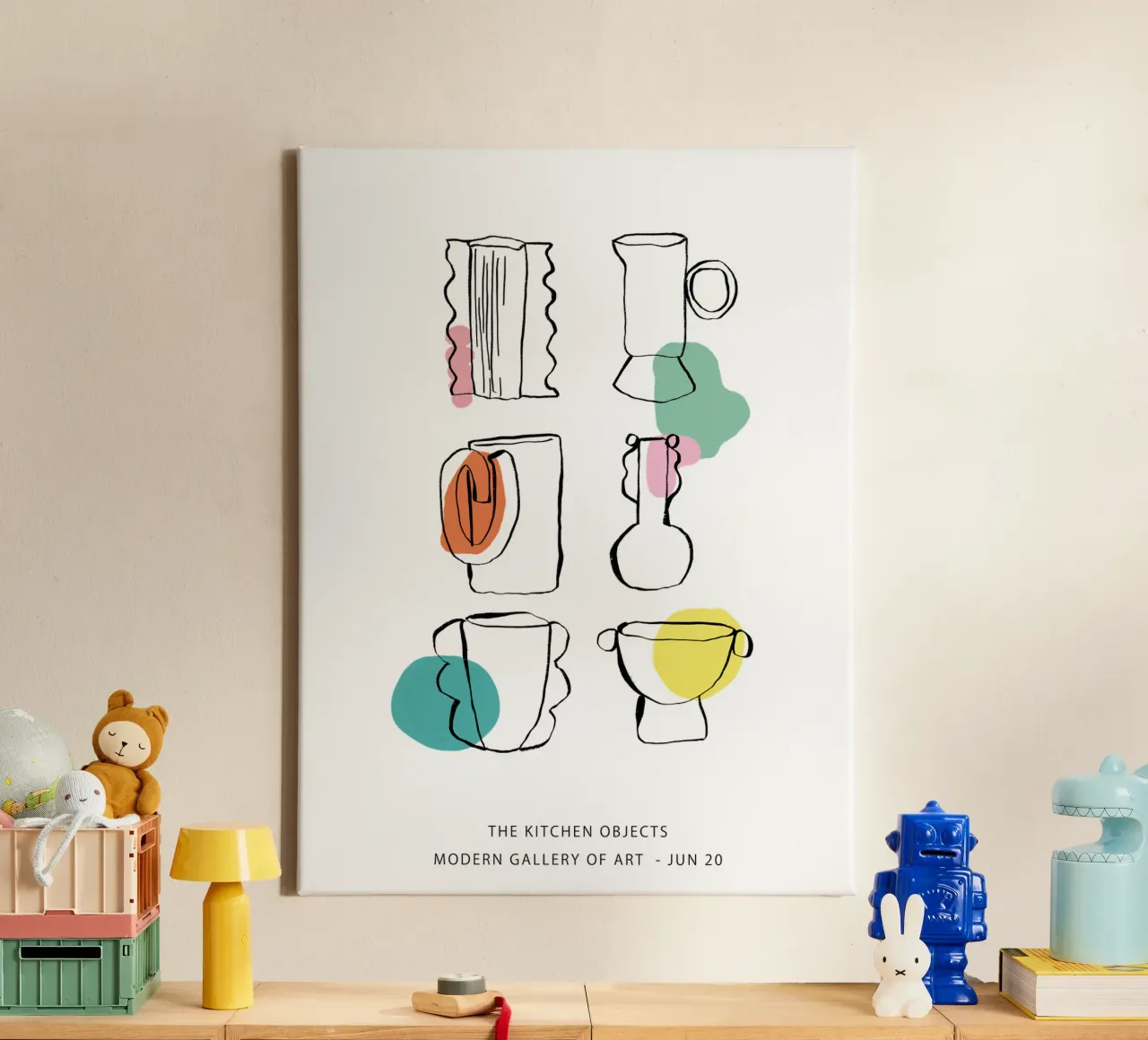 Kitchen Objects Decor - Line Art in Colours canvas with Floater frame by Peaches Art Prints