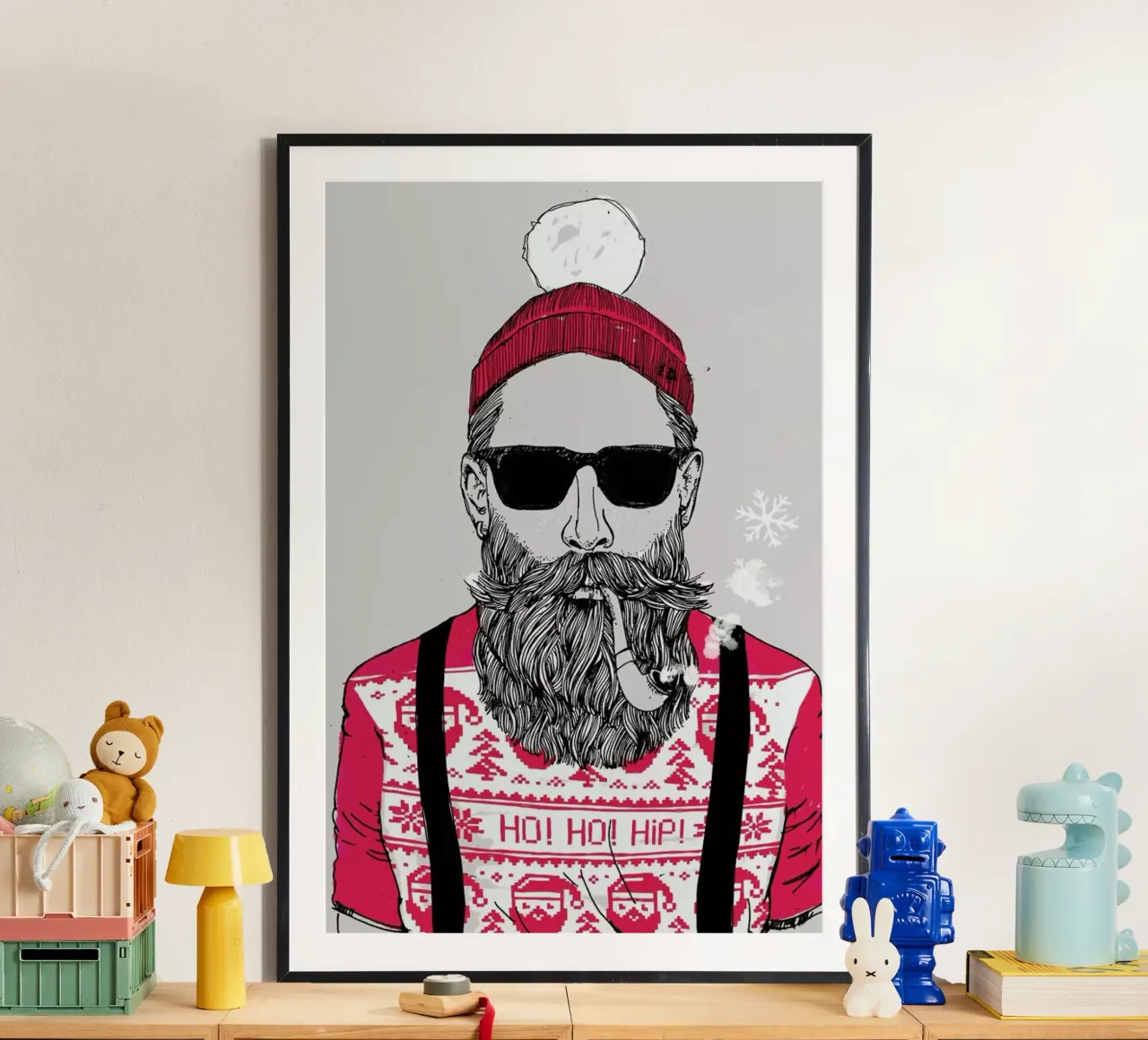 Ho Ho Hipster poster with plastic frame by Doozal