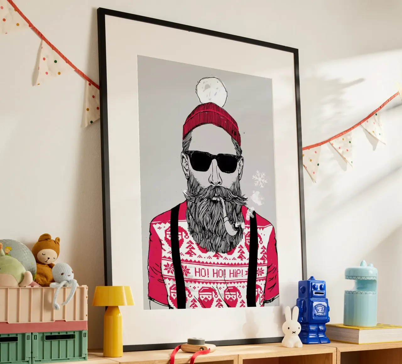 Ho Ho Hipster poster with plastic frame by Doozal