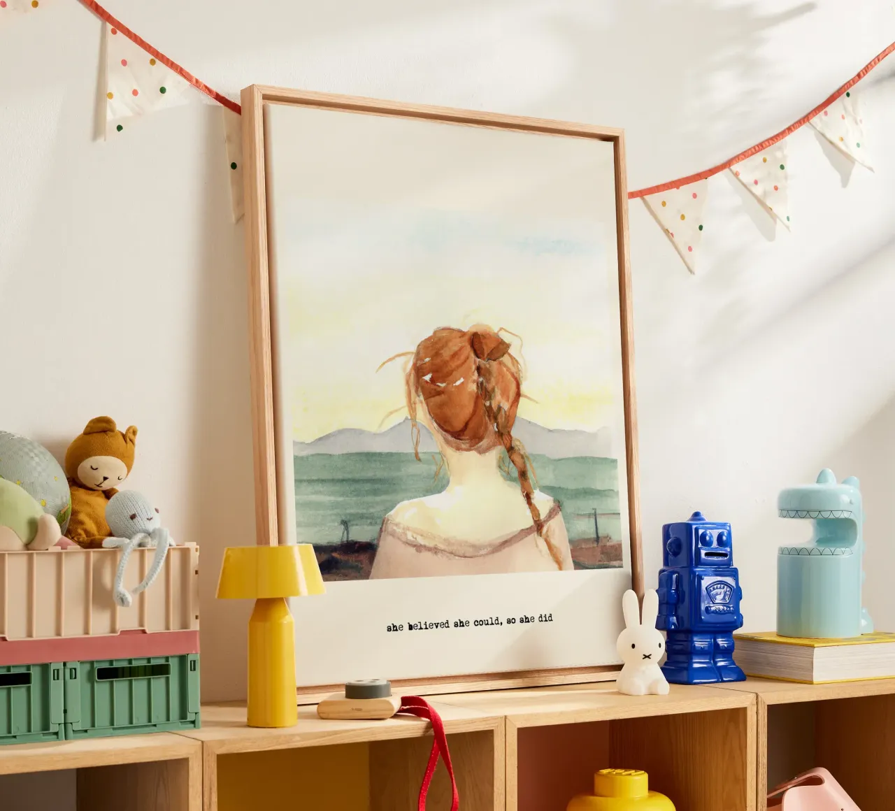 Sie glaubte, sie könnte es, also tat sie es. Zitat, Ginger Girl Leinwand mit Schattenfugenrahmen von Peaches Art Prints
