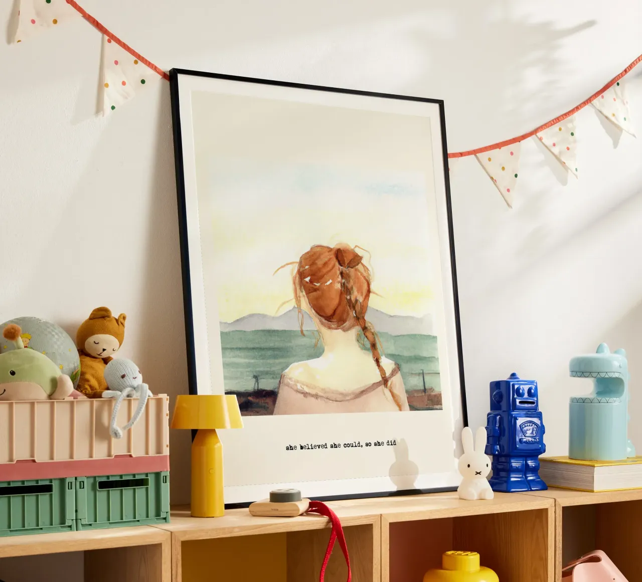 Sie glaubte, sie könnte es, also tat sie es. Zitat, Ginger Girl Poster mit Kunststoffrahmen von Peaches Art Prints