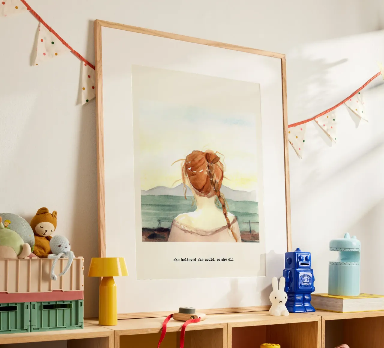 Sie glaubte, sie könnte es, also tat sie es. Zitat, Ginger Girl Poster mit Kunststoffrahmen von Peaches Art Prints