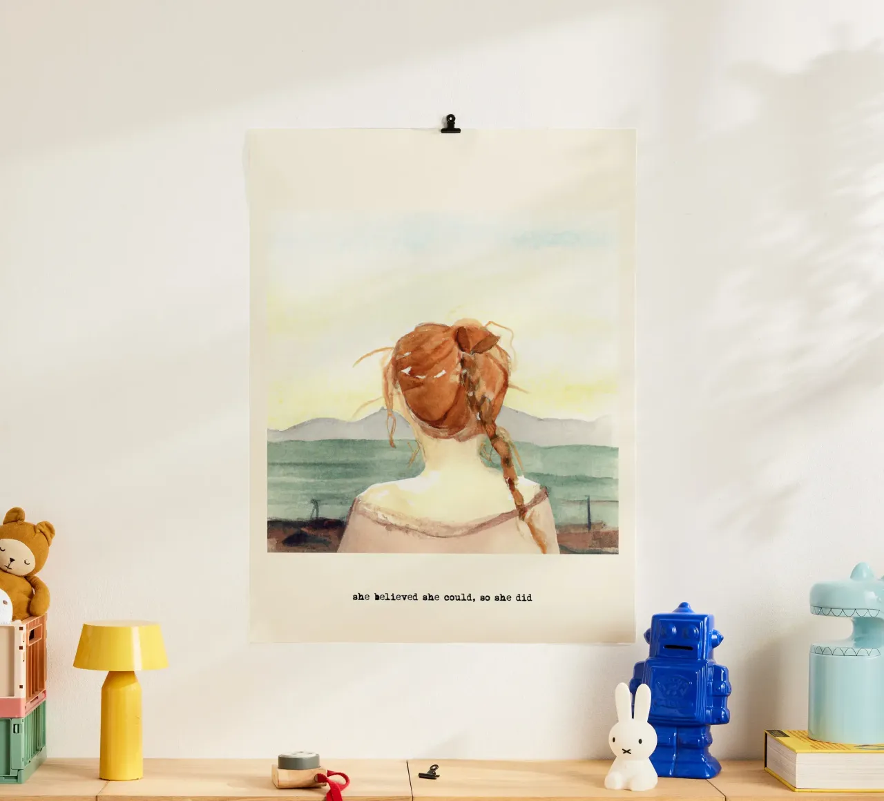 Sie glaubte, sie könnte es, also tat sie es. Zitat, Ginger Girl Poster mit Kunststoffrahmen von Peaches Art Prints