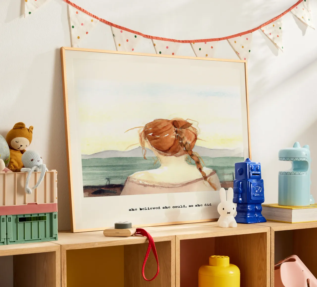 Sie glaubte, sie könnte es, also tat sie es. Zitat, Ginger Girl Poster mit Kunststoffrahmen von Peaches Art Prints