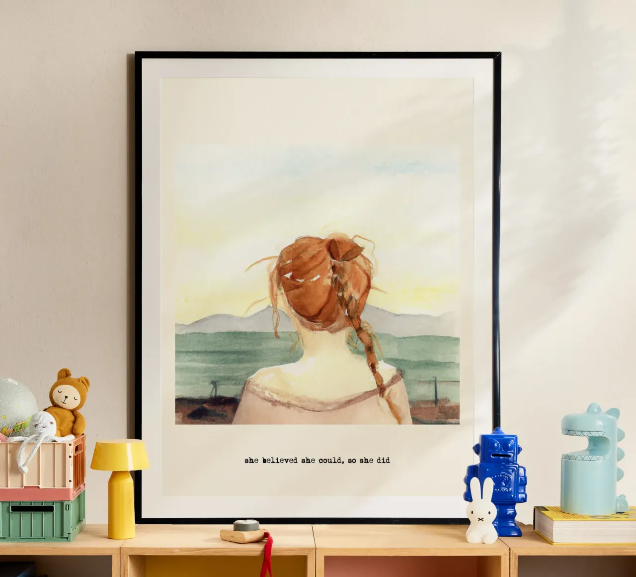 Sie glaubte, sie könnte es, also tat sie es. Zitat, Ginger Girl Poster mit Kunststoffrahmen von Peaches Art Prints