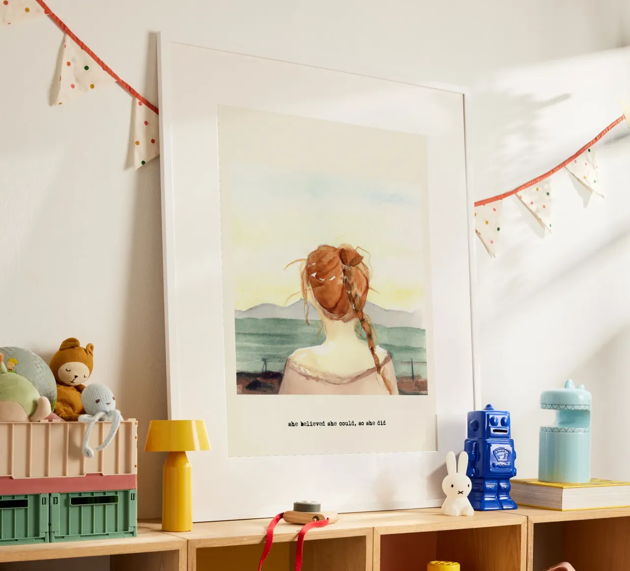 Sie glaubte, sie könnte es, also tat sie es. Zitat, Ginger Girl Poster mit Kunststoffrahmen von Peaches Art Prints