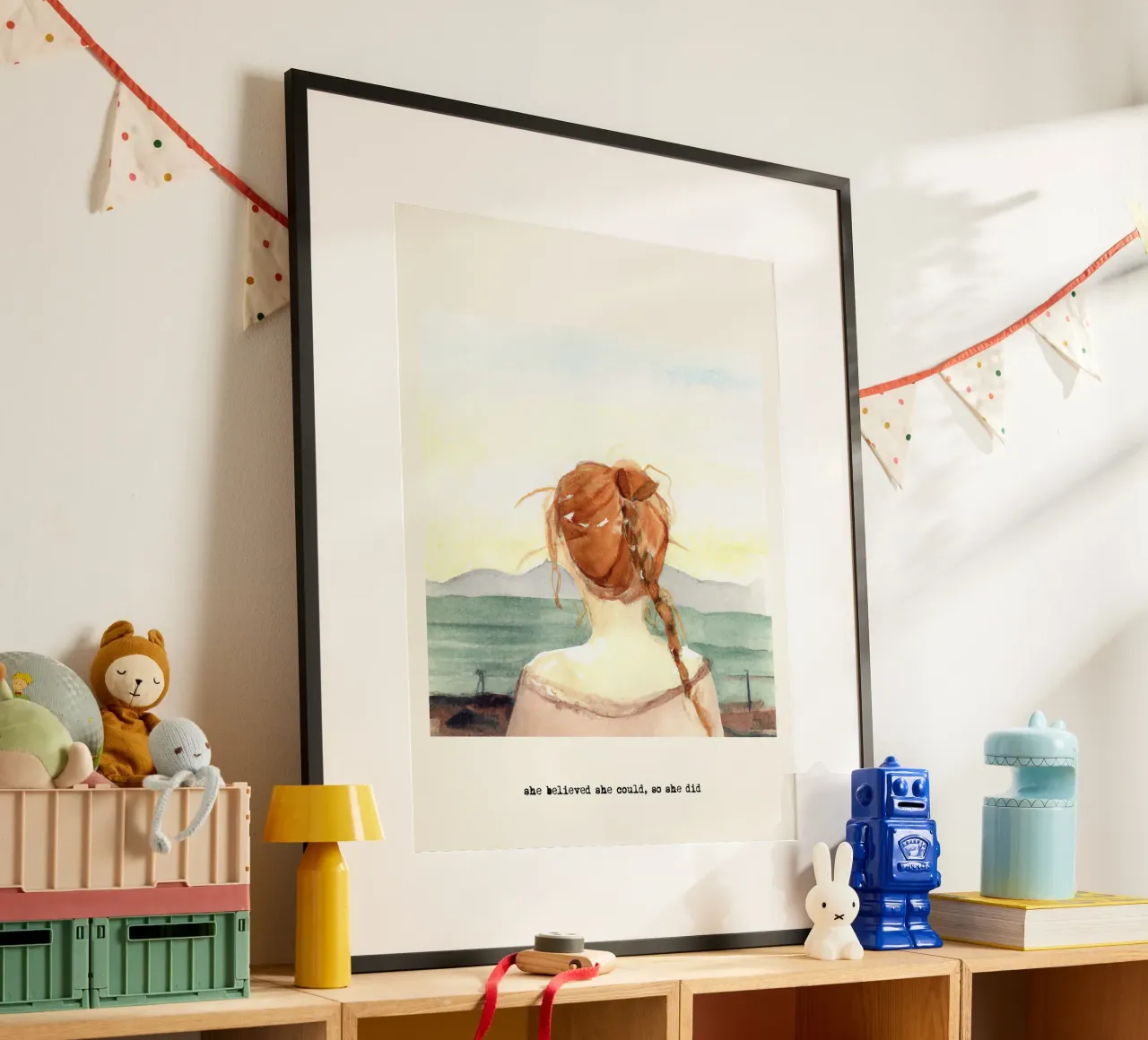 Sie glaubte, sie könnte es, also tat sie es. Zitat, Ginger Girl Poster mit Kunststoffrahmen von Peaches Art Prints