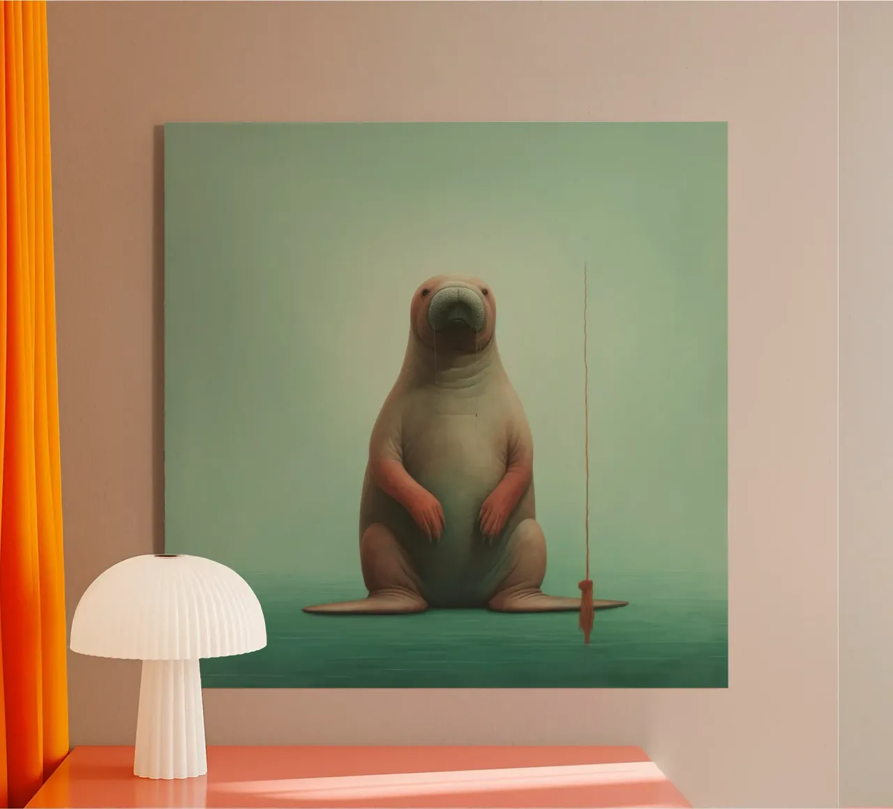 Minimaal Walrus acryl van Minimal Animal Art