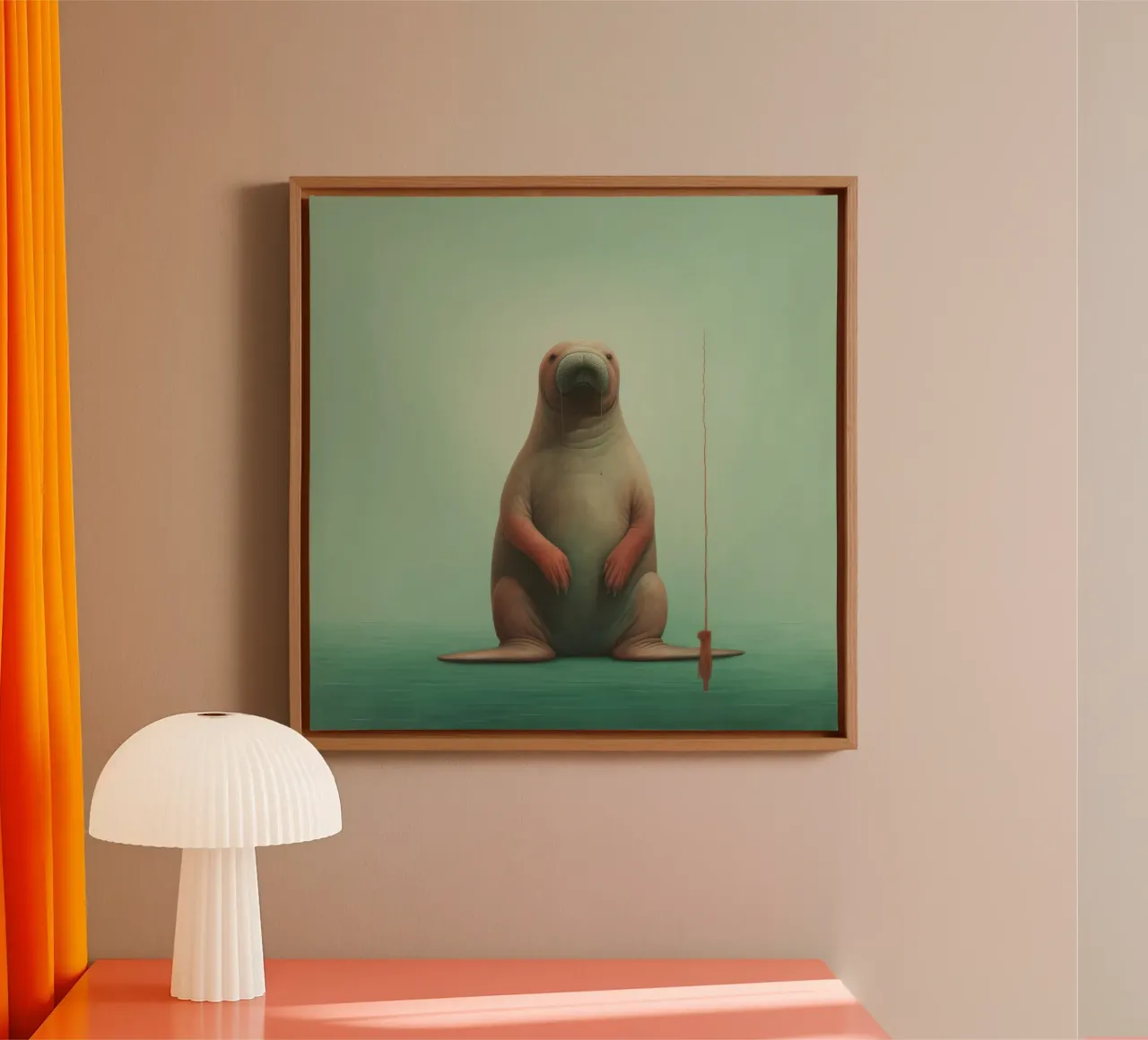 Tricheco minimo 2 tela con Cornice a cassetta da Minimal Animal Art